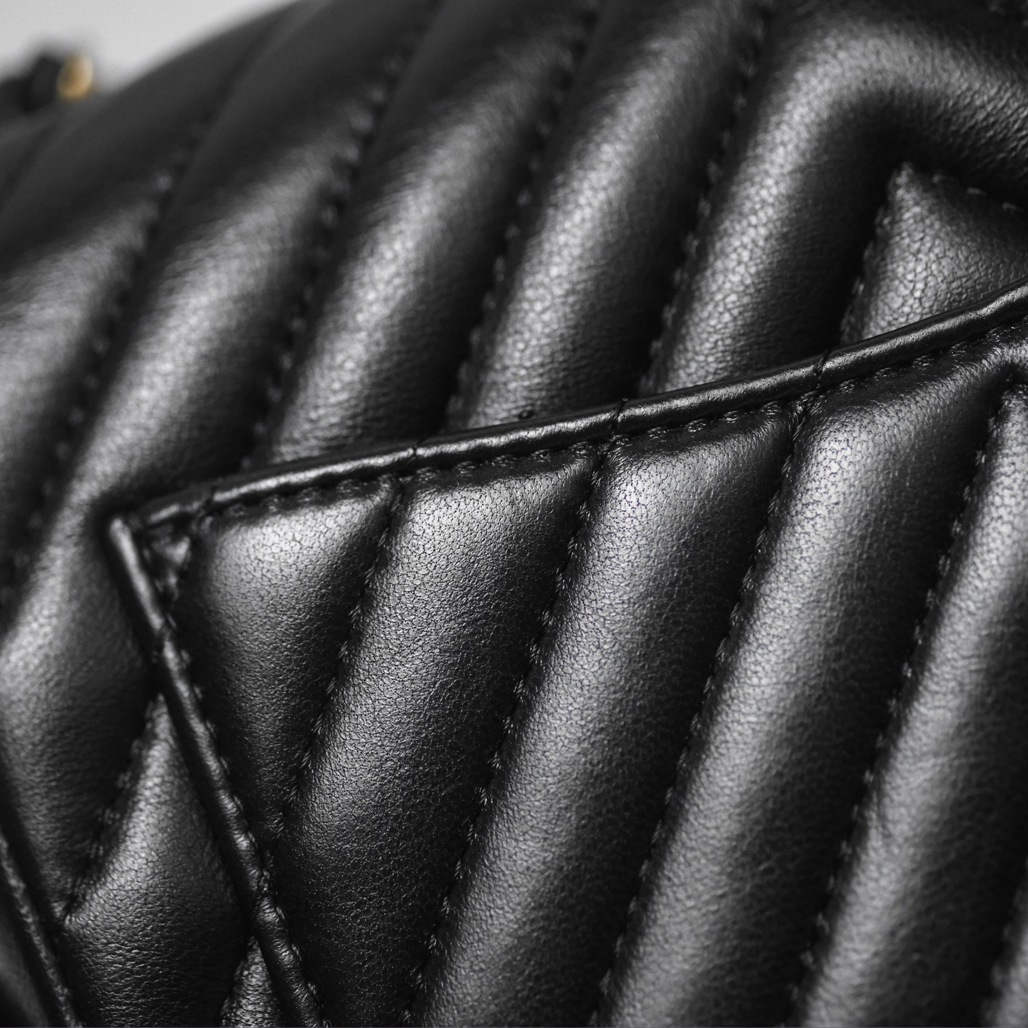 Chanel Mini Square Flap Chevron Black Lambskin Aged Gold Hardware
