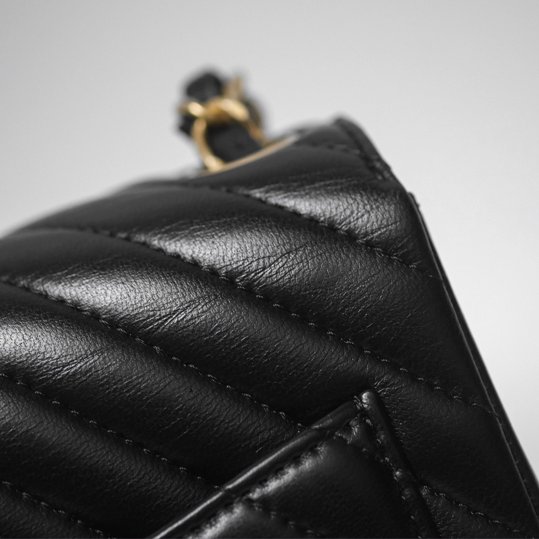 Chanel Mini Square Flap Chevron Black Lambskin Aged Gold Hardware