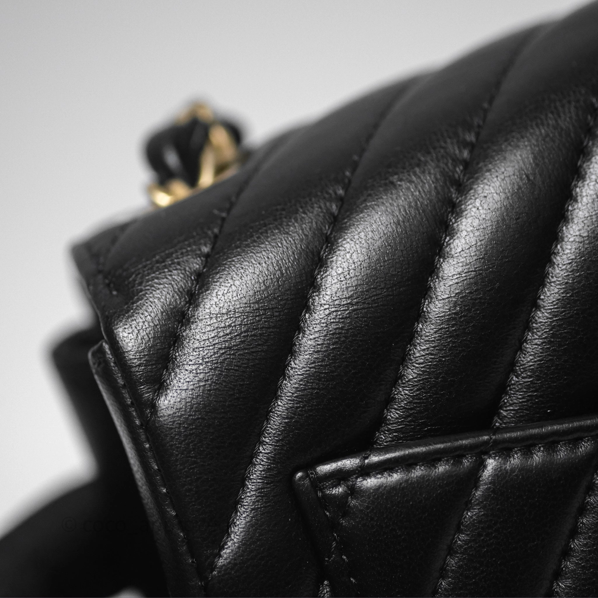 Chanel Mini Square Flap Chevron Black Lambskin Aged Gold Hardware