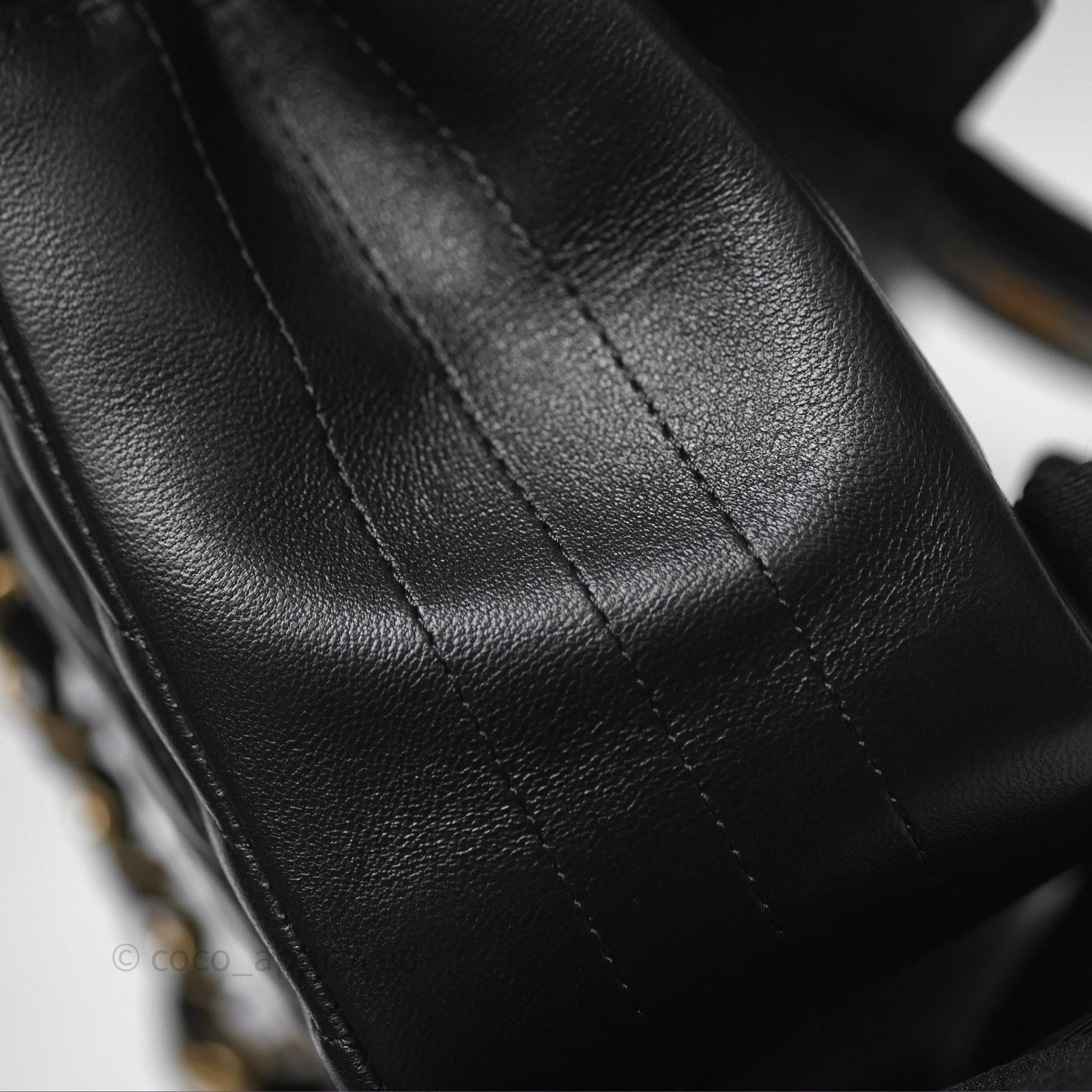 Chanel Mini Square Flap Chevron Black Lambskin Aged Gold Hardware