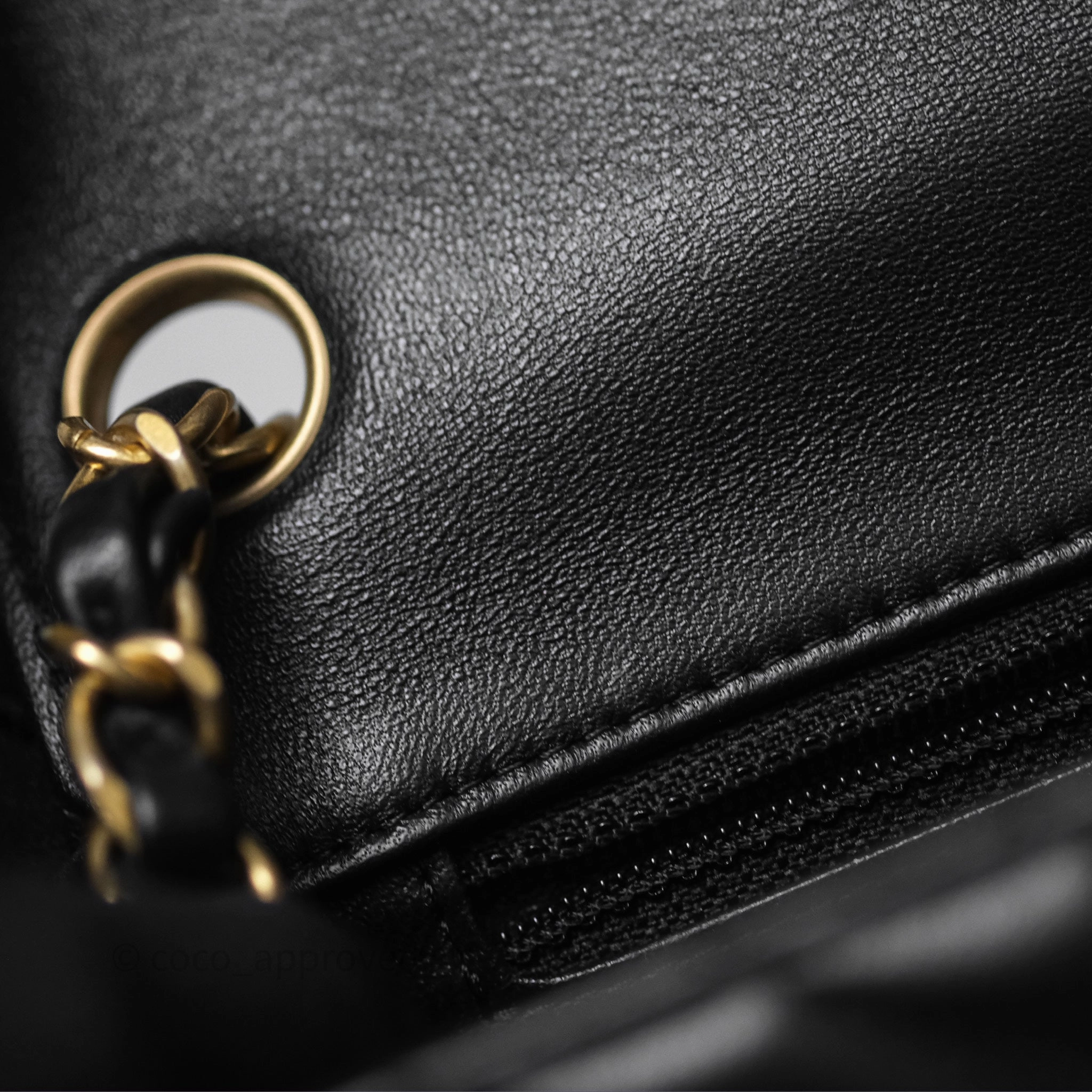 Chanel Mini Square Flap Chevron Black Lambskin Aged Gold Hardware