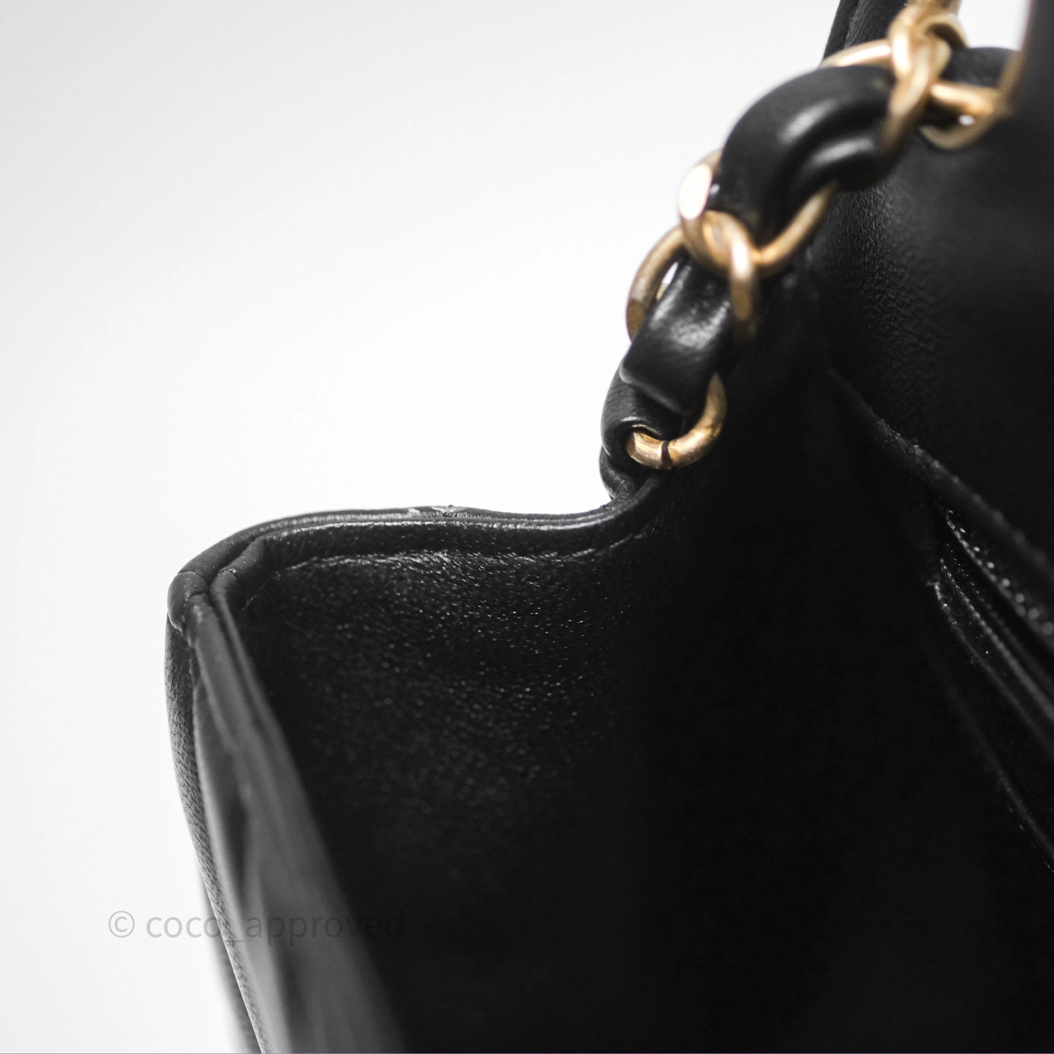 Chanel Mini Square Flap Chevron Black Lambskin Aged Gold Hardware