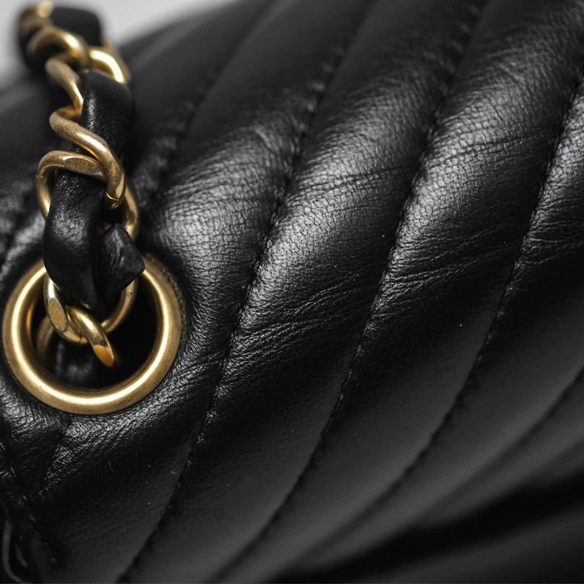 Chanel Mini Square Flap Chevron Black Lambskin Aged Gold Hardware