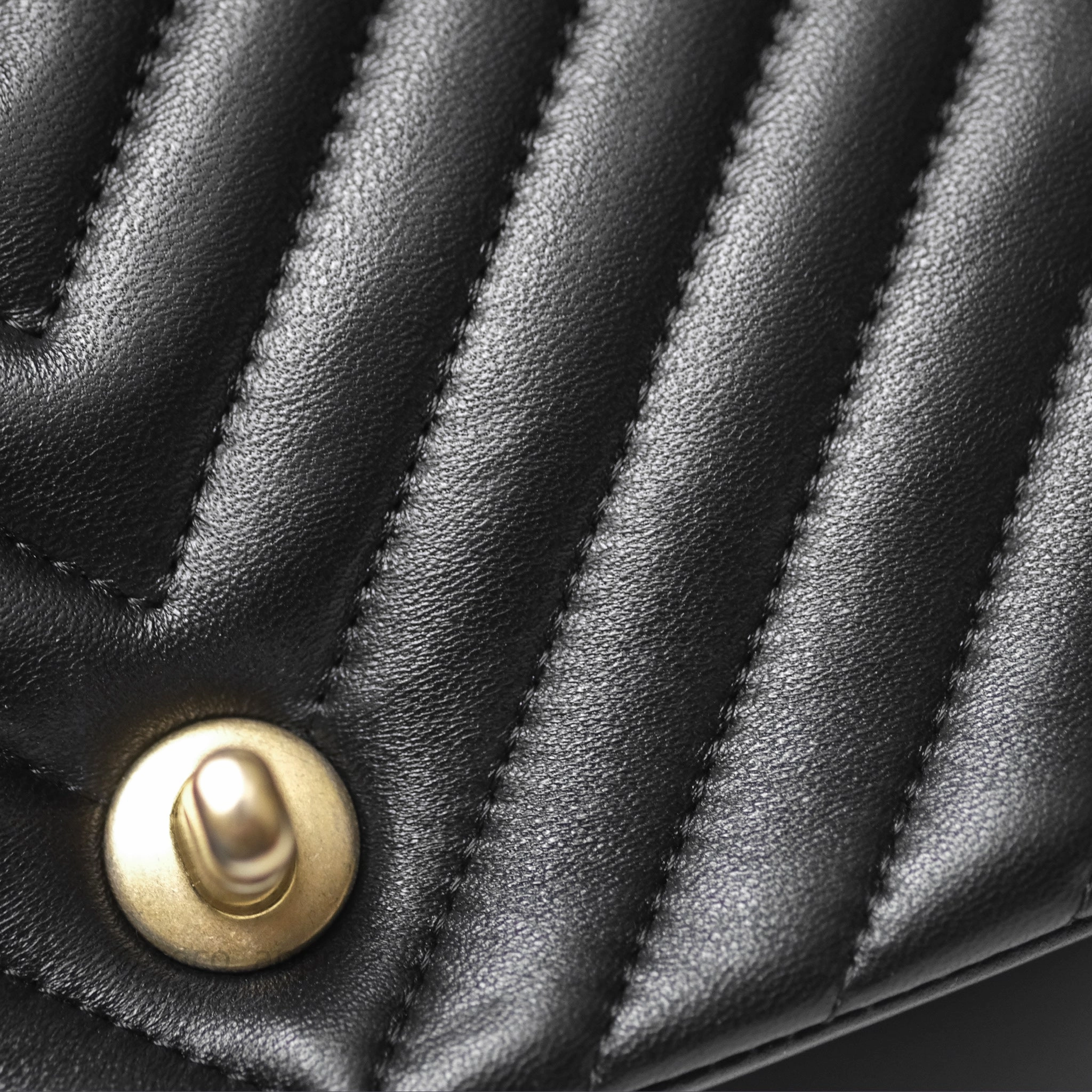 Chanel Mini Square Flap Chevron Black Lambskin Aged Gold Hardware
