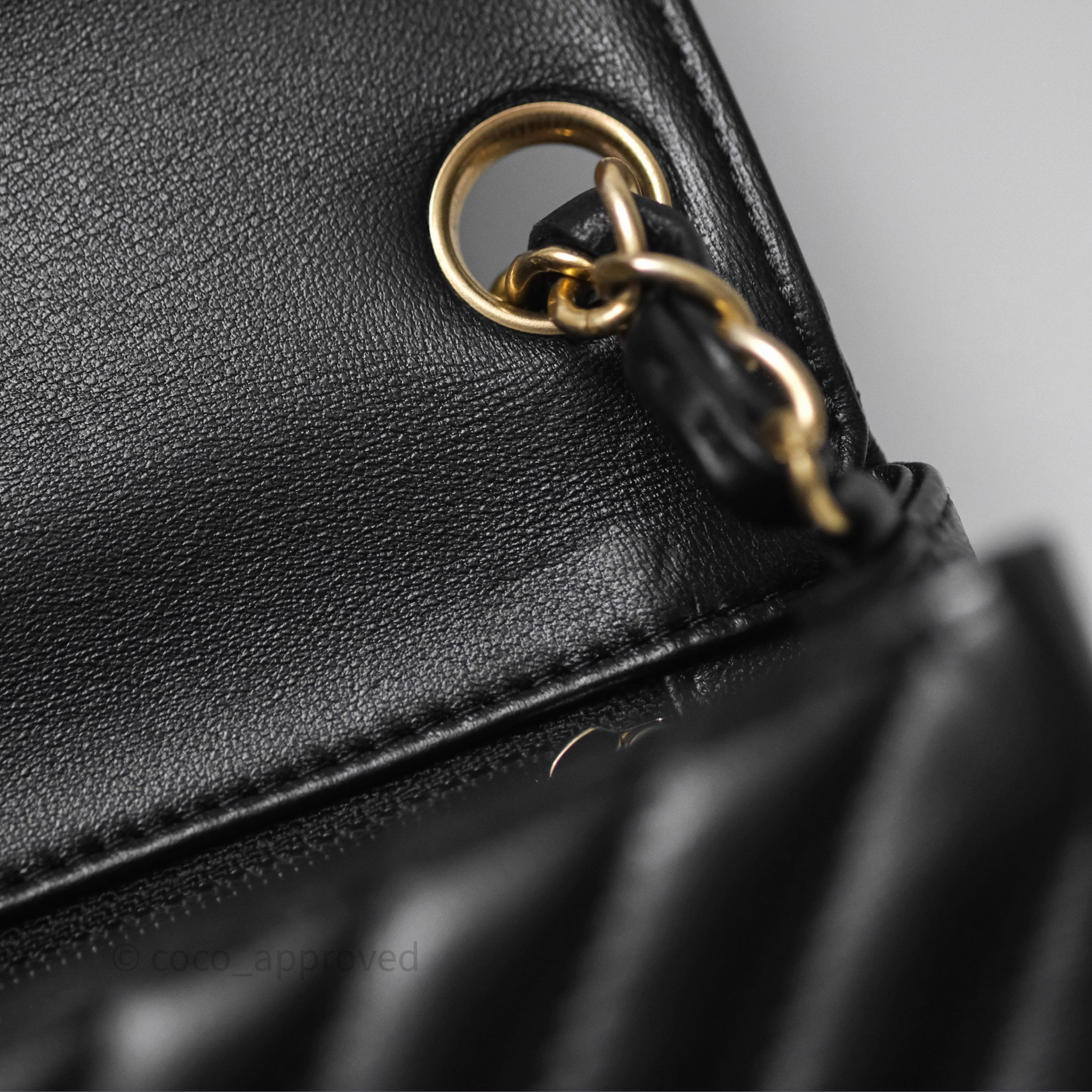 Chanel Mini Square Flap Chevron Black Lambskin Aged Gold Hardware