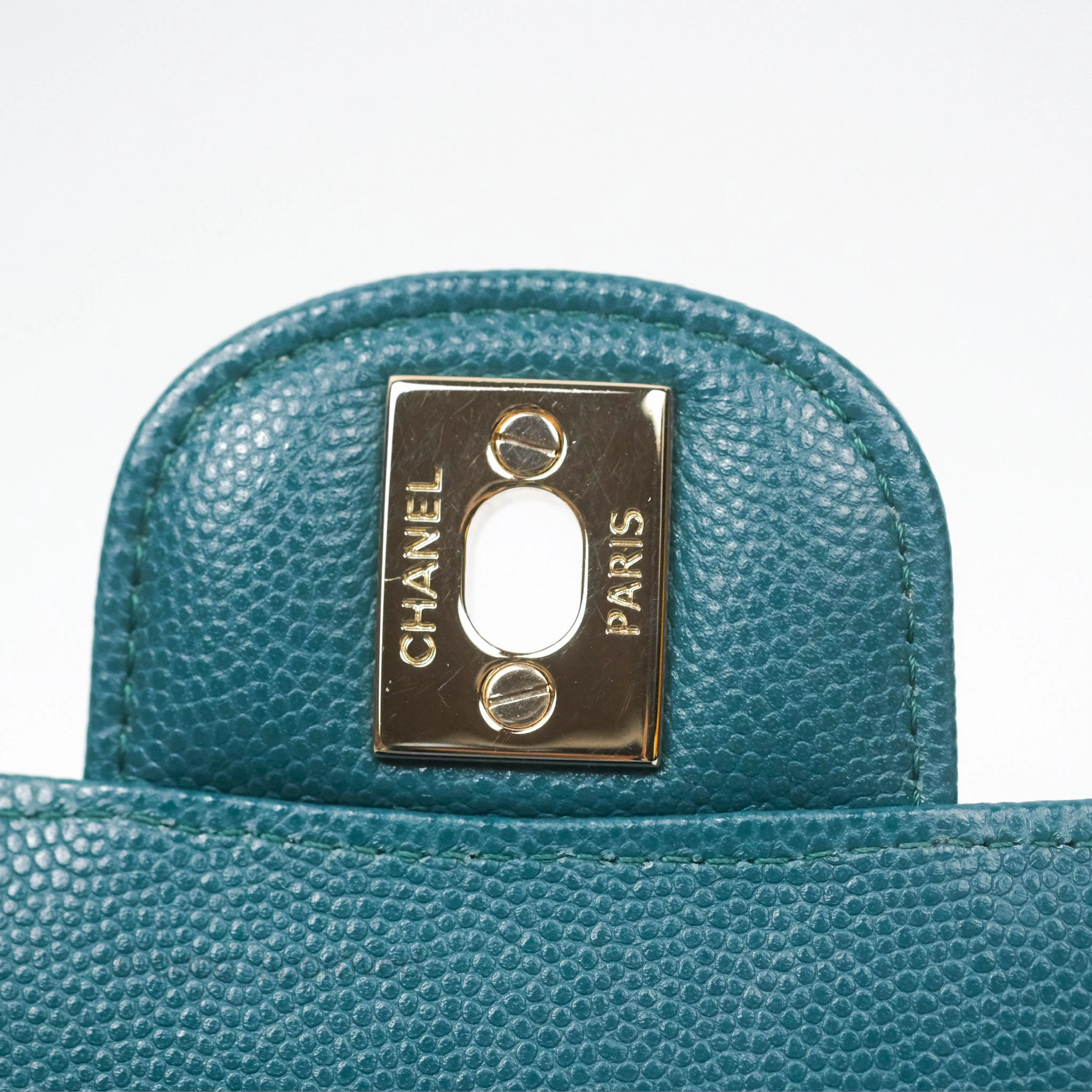 Chanel Mini Square Flap Chevron Teal Caviar Gold Hardware