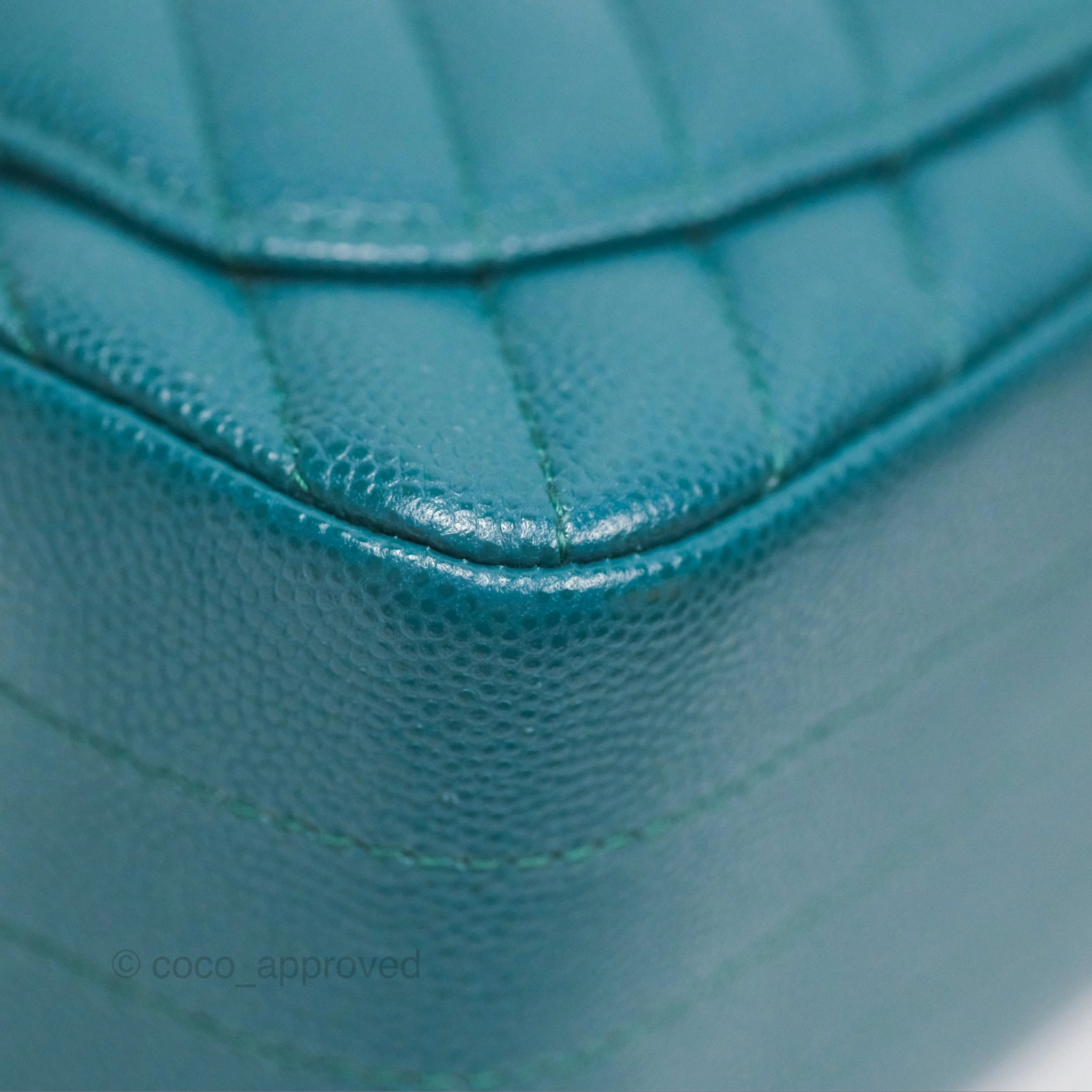 Chanel Mini Square Flap Chevron Teal Caviar Gold Hardware