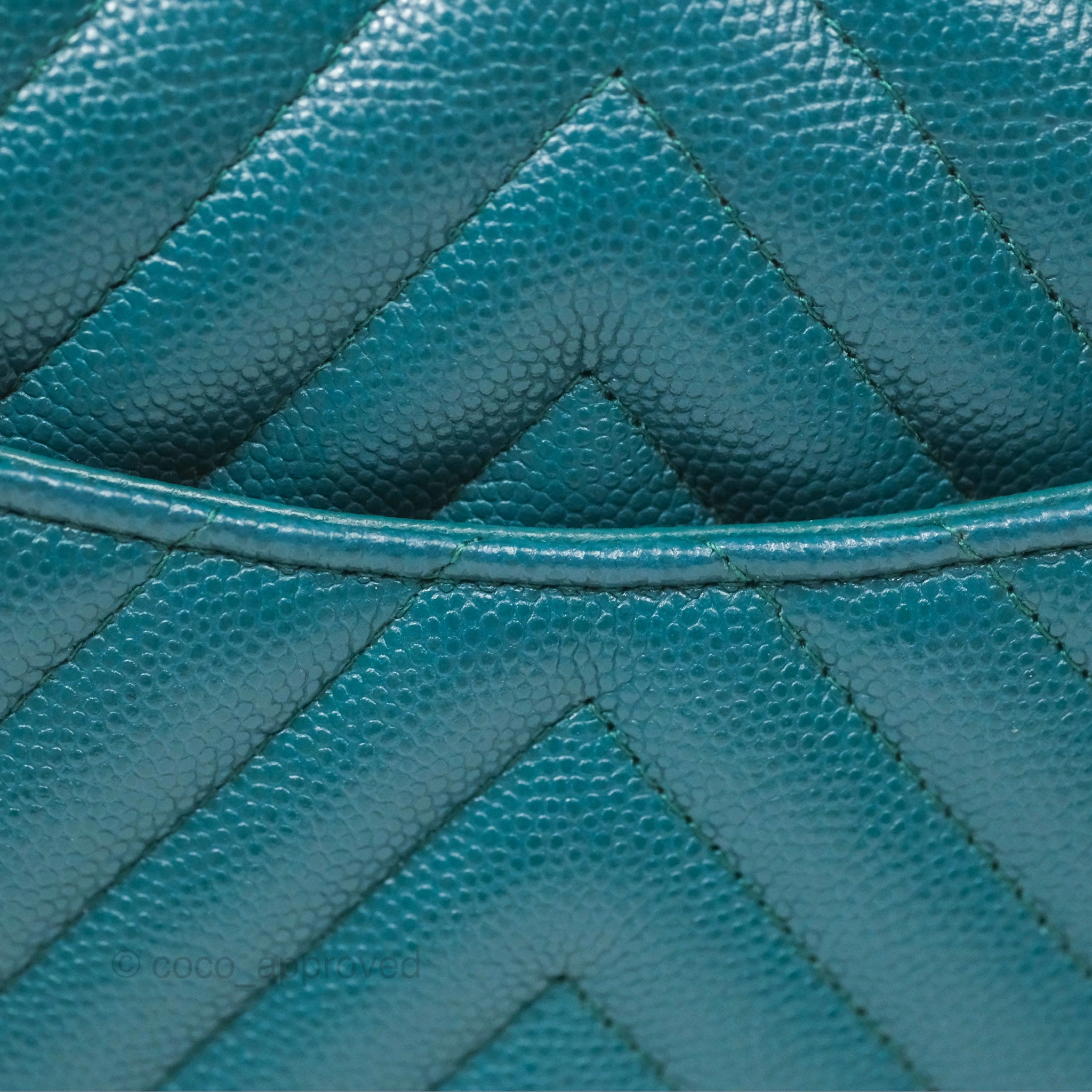 Chanel Mini Square Flap Chevron Teal Caviar Gold Hardware