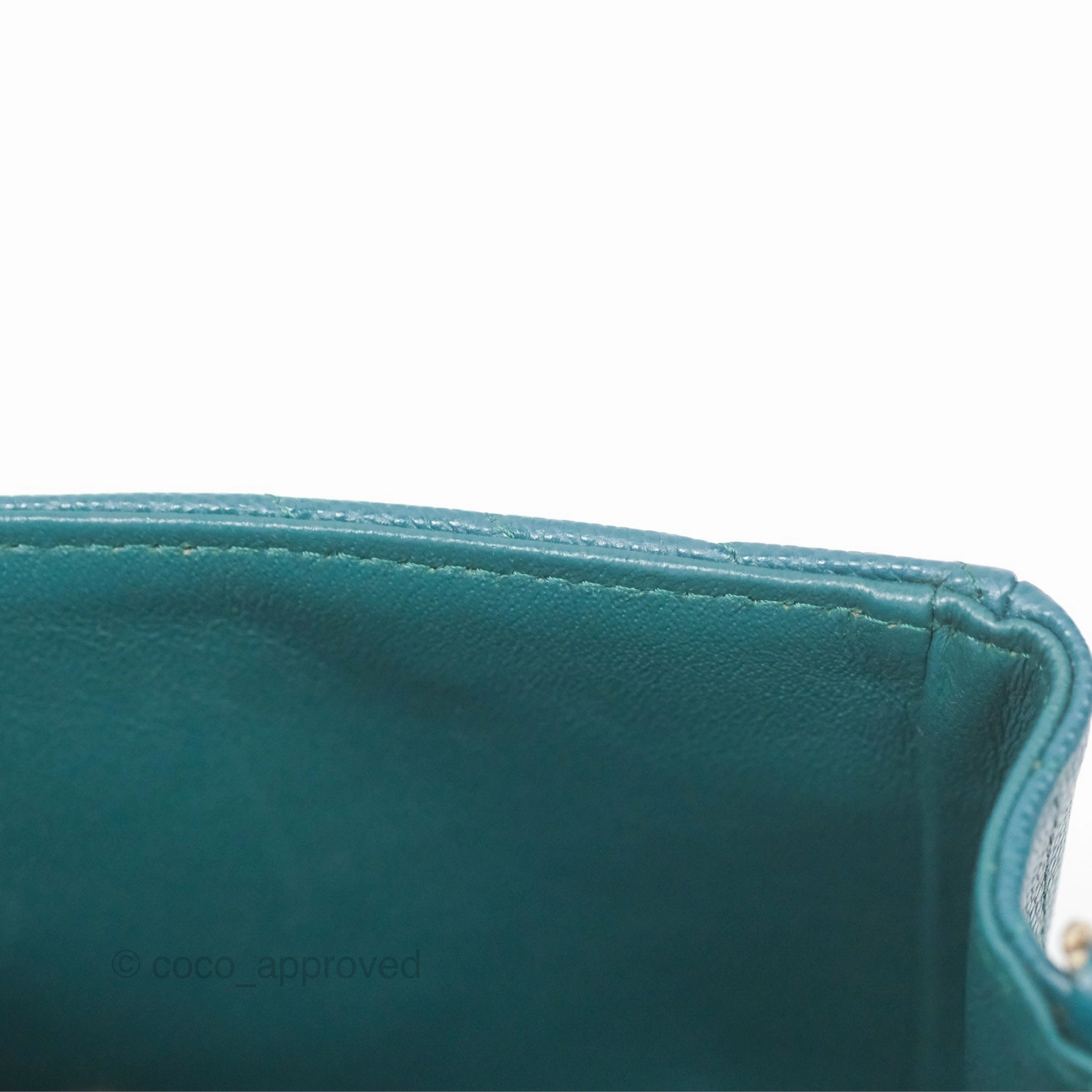 Chanel Mini Square Flap Chevron Teal Caviar Gold Hardware