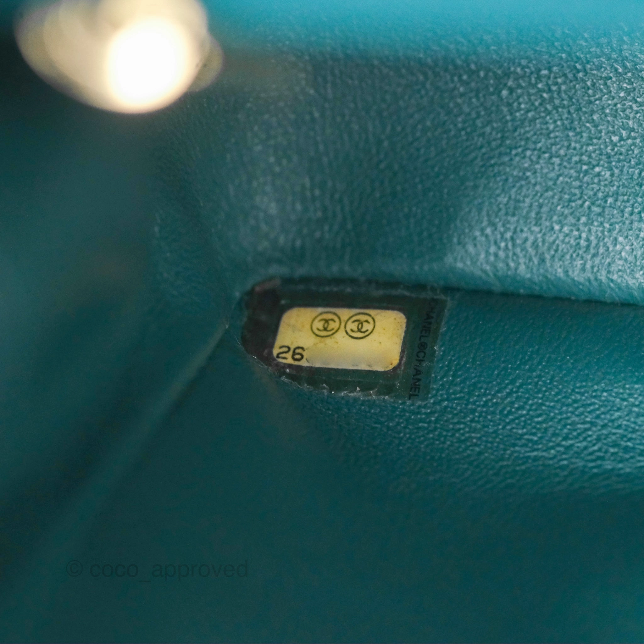 Chanel Mini Square Flap Chevron Teal Caviar Gold Hardware