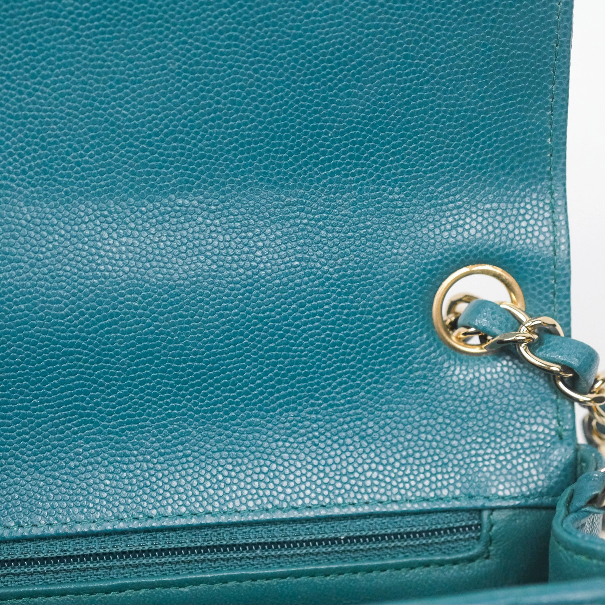 Chanel Mini Square Flap Chevron Teal Caviar Gold Hardware