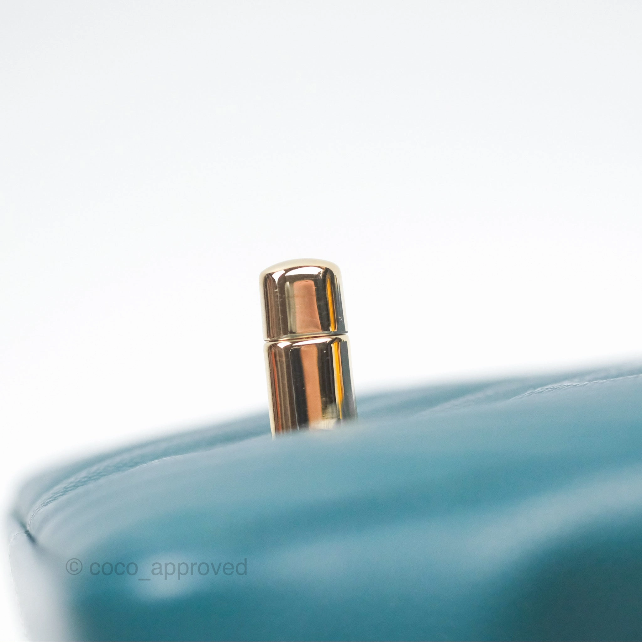 Chanel Mini Square Flap Chevron Teal Caviar Gold Hardware