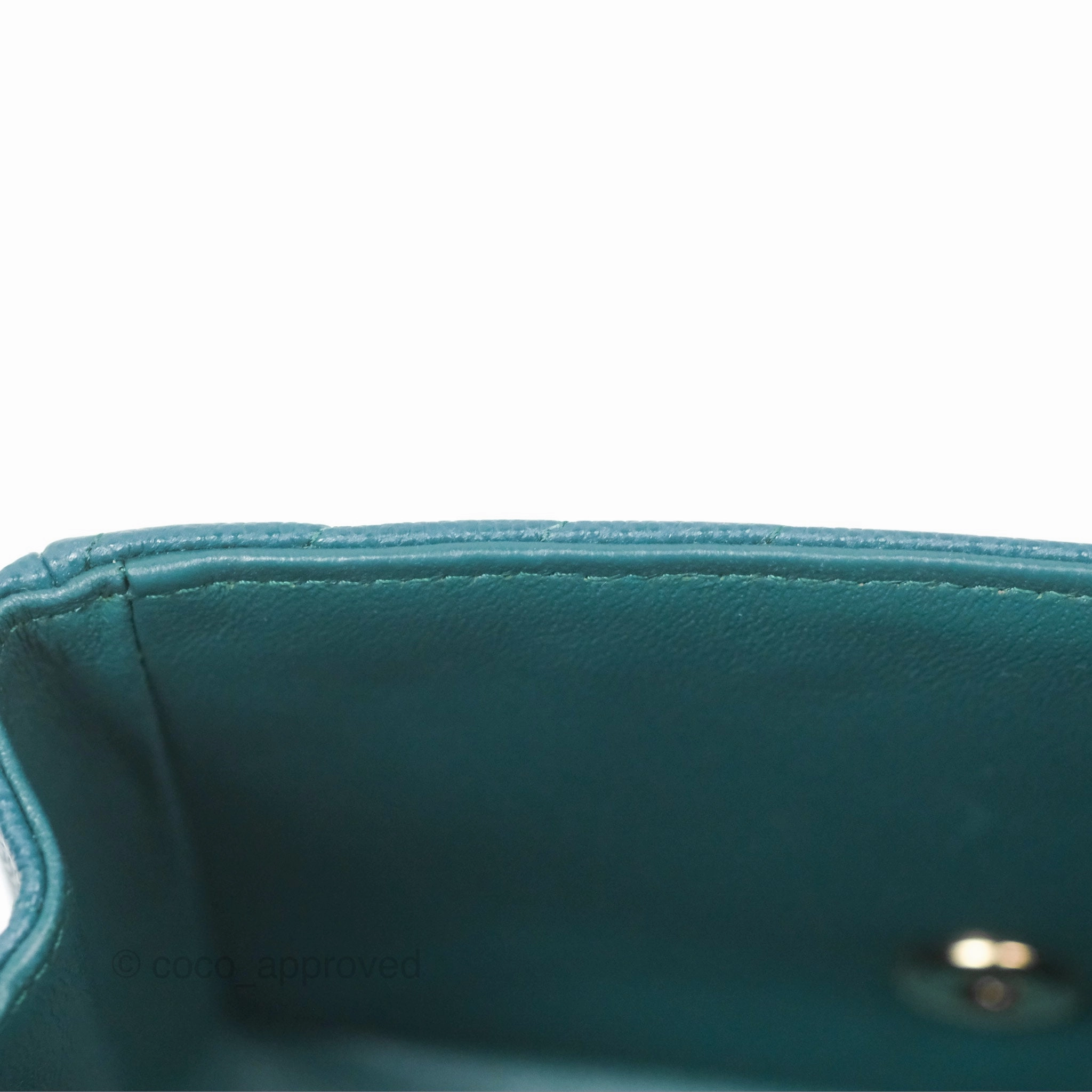 Chanel Mini Square Flap Chevron Teal Caviar Gold Hardware