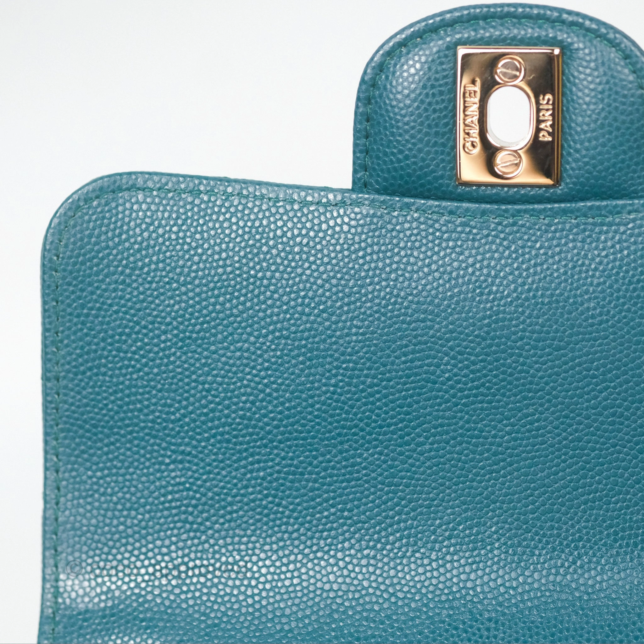 Chanel Mini Square Flap Chevron Teal Caviar Gold Hardware