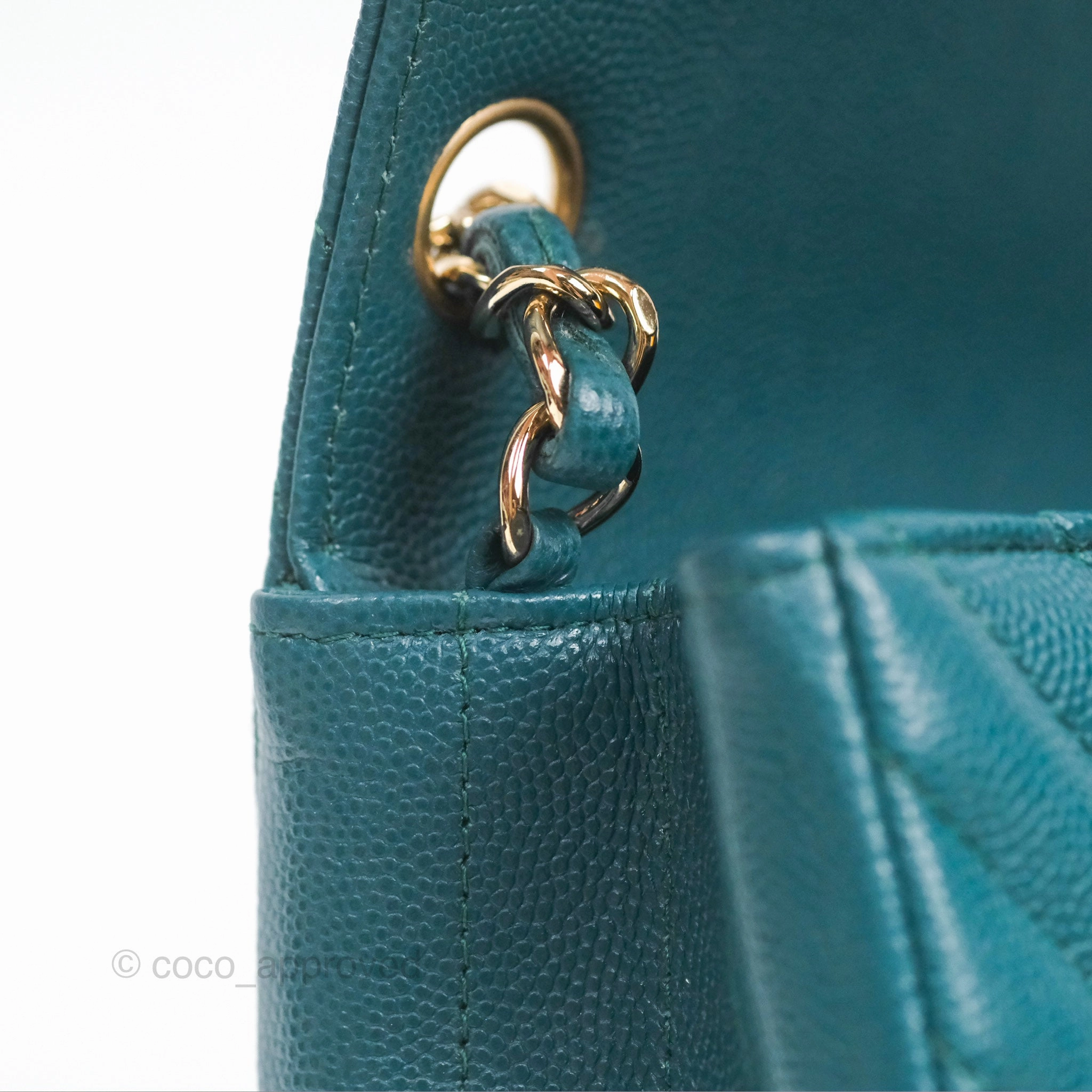 Chanel Mini Square Flap Chevron Teal Caviar Gold Hardware