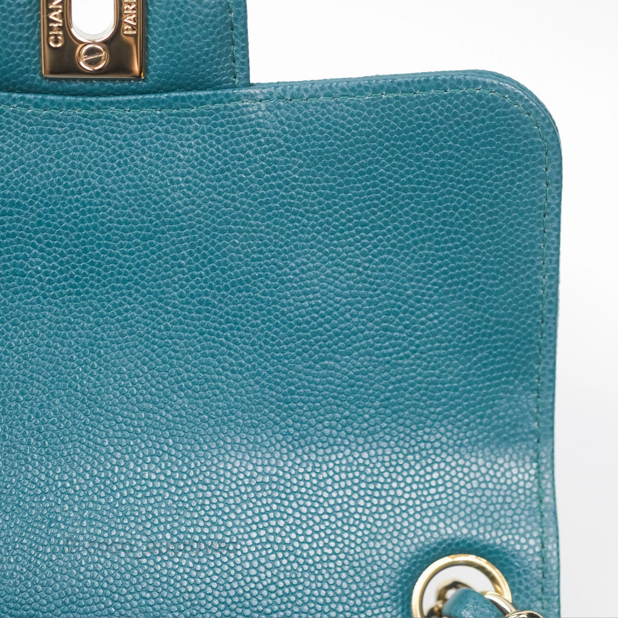 Chanel Mini Square Flap Chevron Teal Caviar Gold Hardware