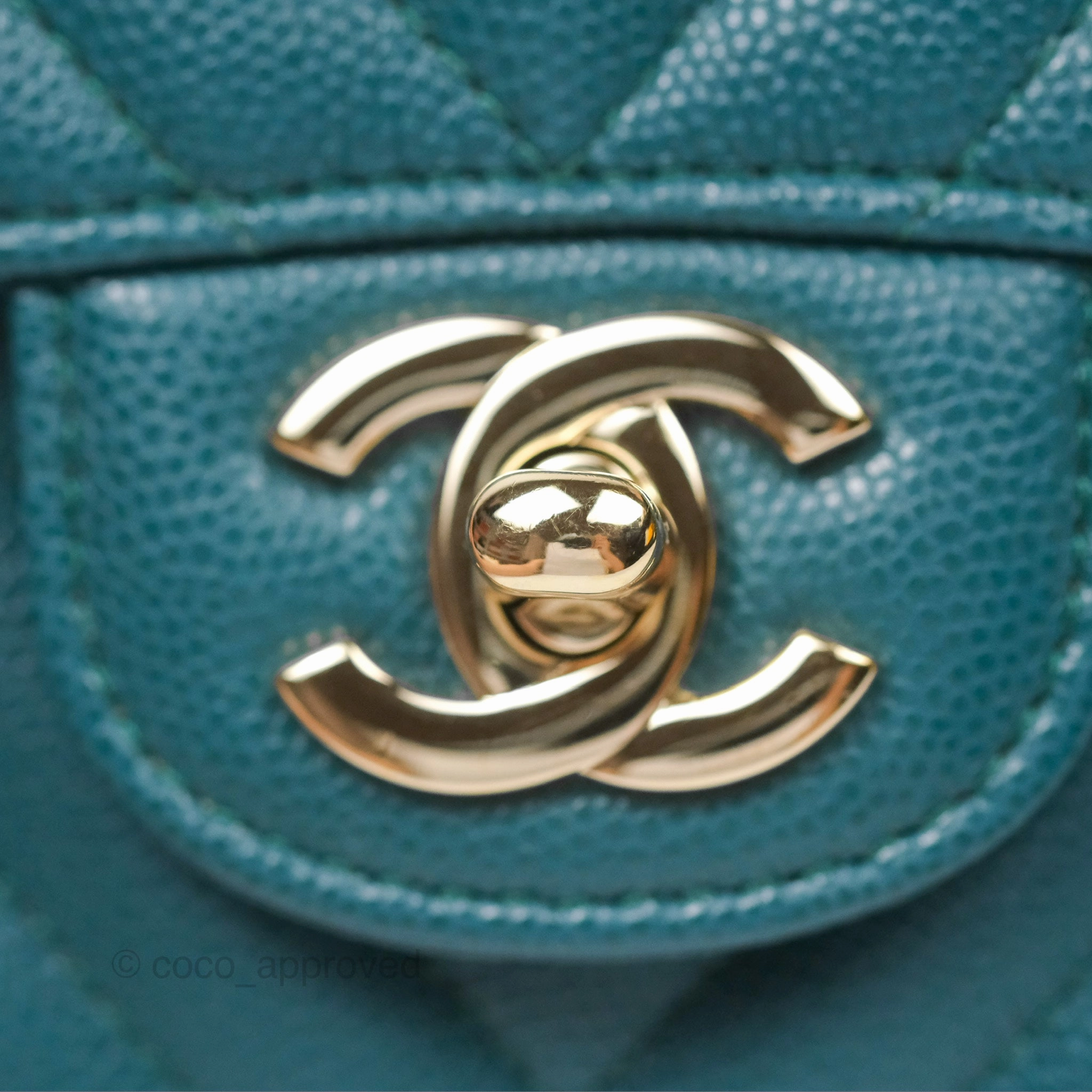 Chanel Mini Square Flap Chevron Teal Caviar Gold Hardware