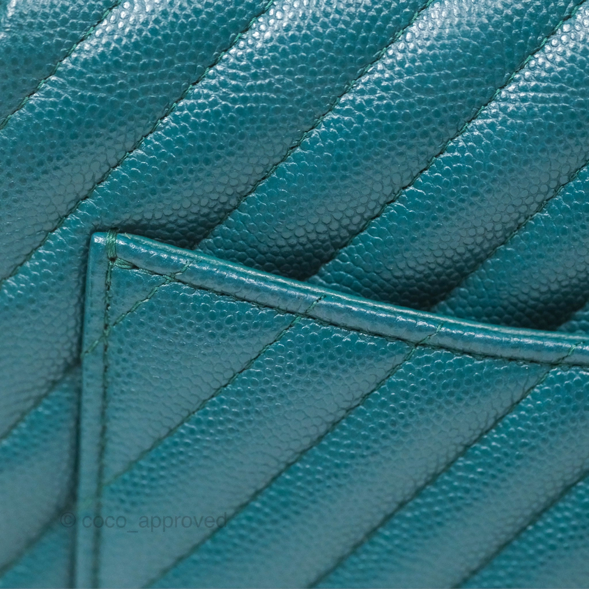 Chanel Mini Square Flap Chevron Teal Caviar Gold Hardware