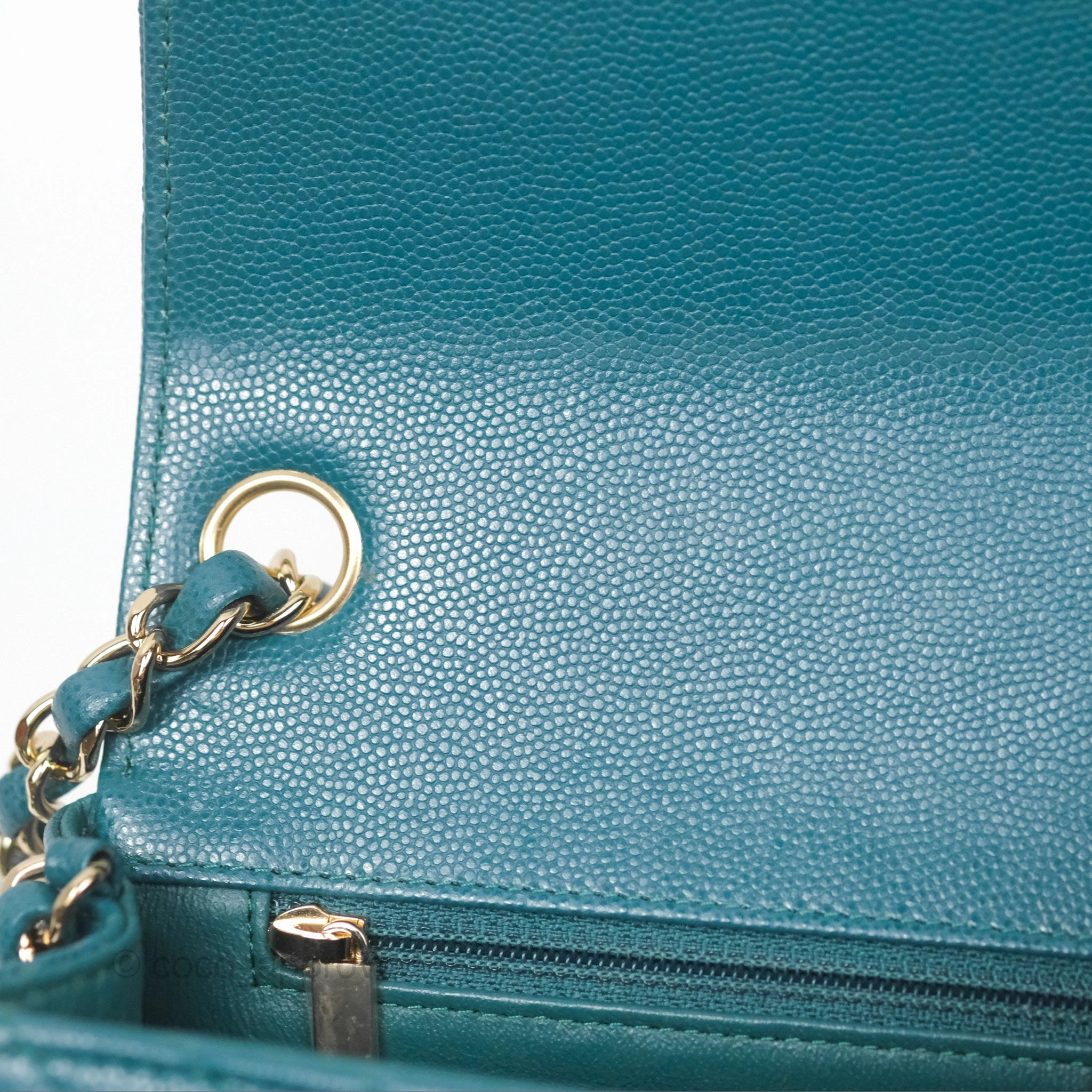 Chanel Mini Square Flap Chevron Teal Caviar Gold Hardware