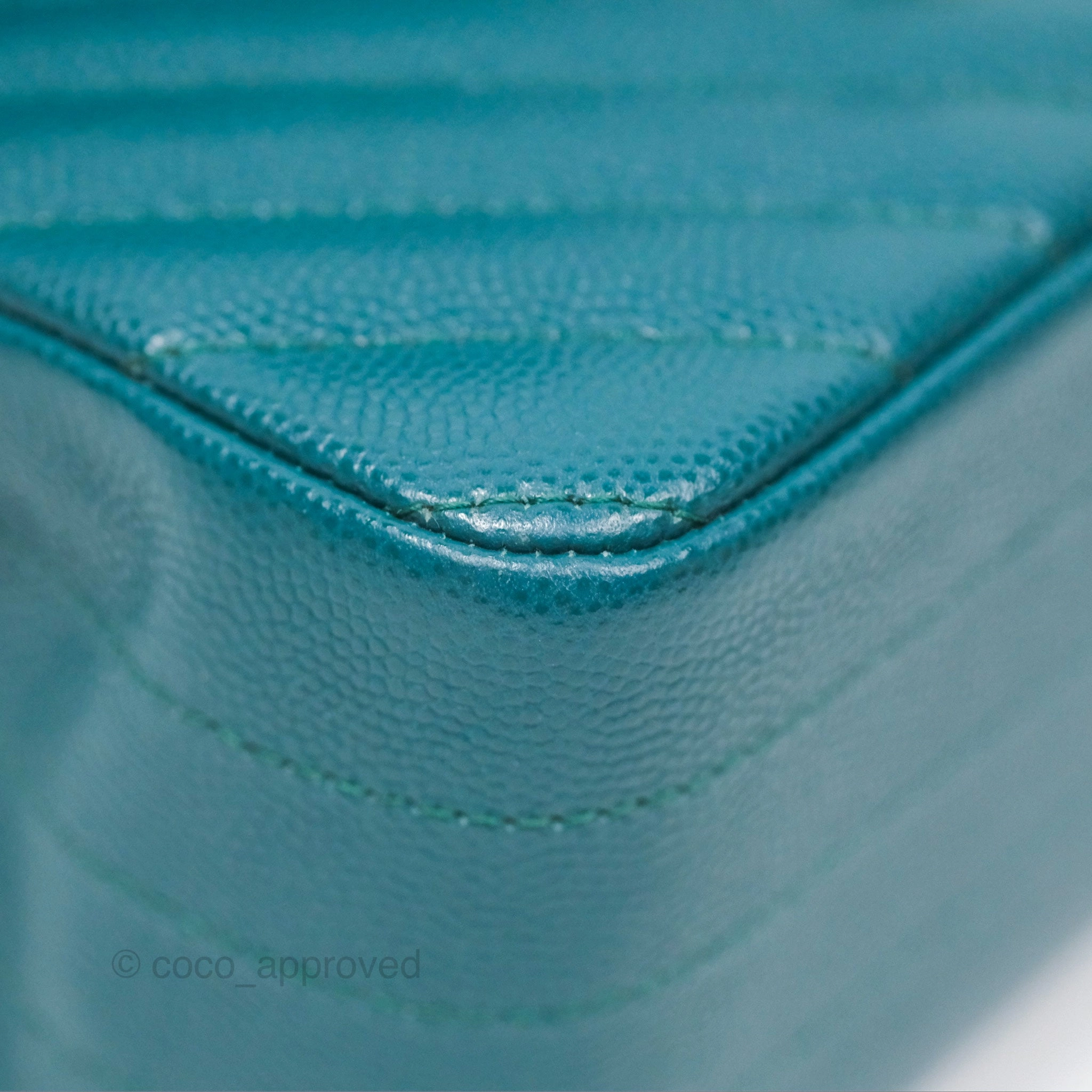 Chanel Mini Square Flap Chevron Teal Caviar Gold Hardware