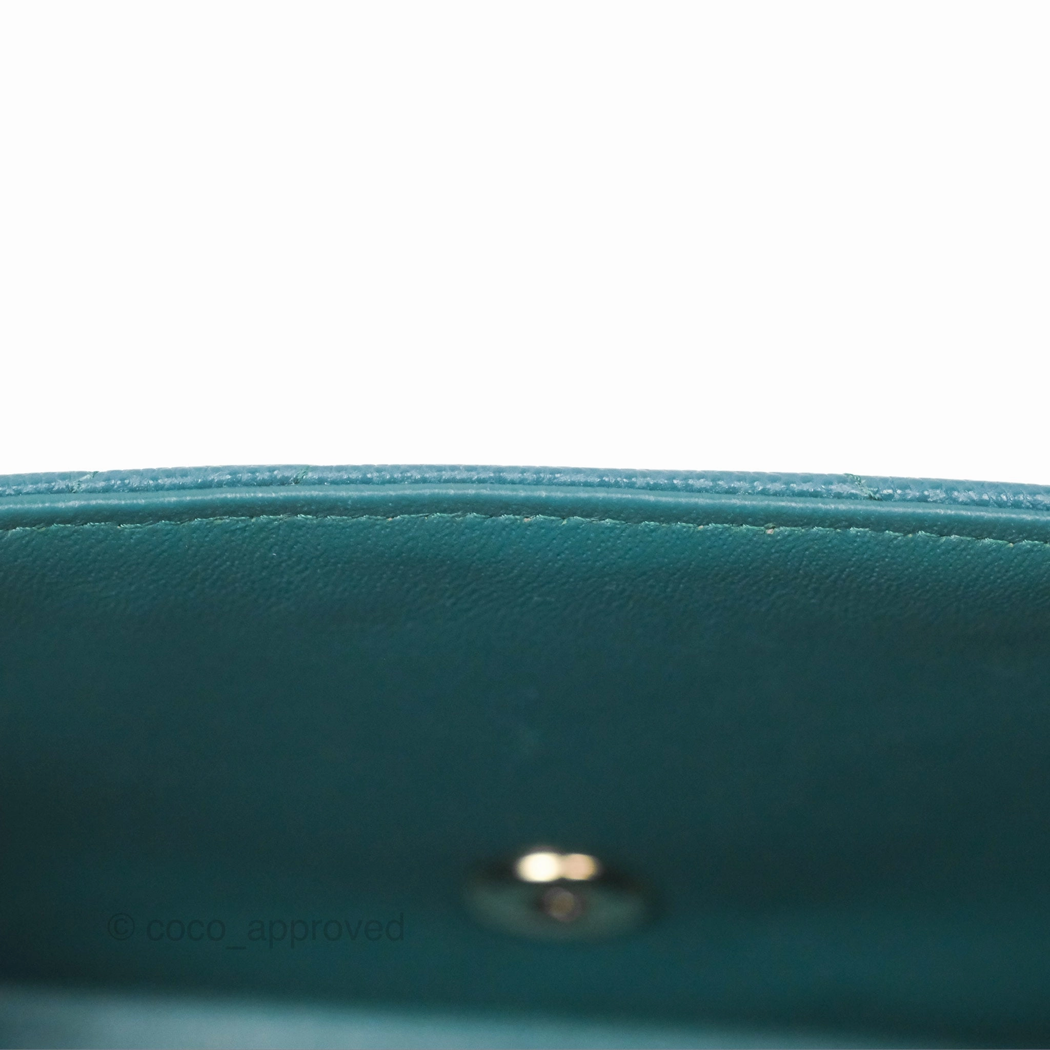 Chanel Mini Square Flap Chevron Teal Caviar Gold Hardware