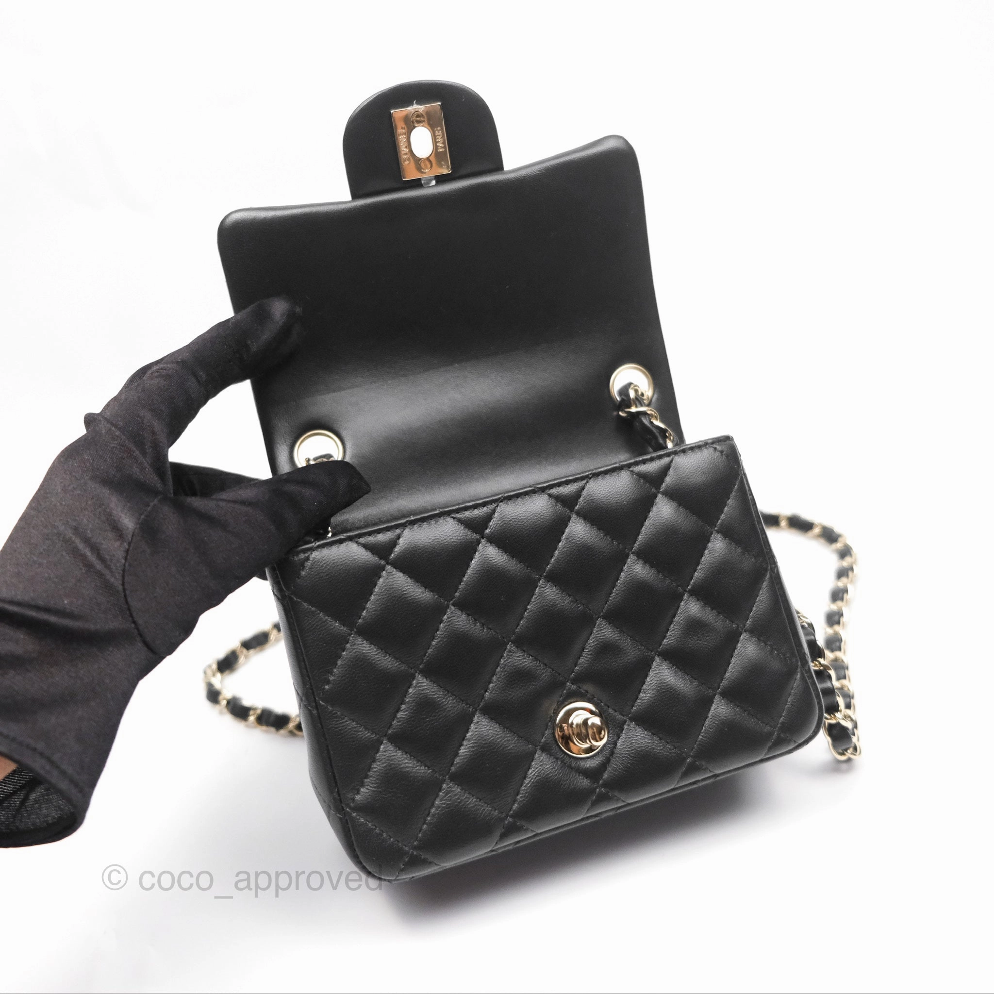 Chanel Mini Square Flap Quilted Black Lambskin Gold Hardware