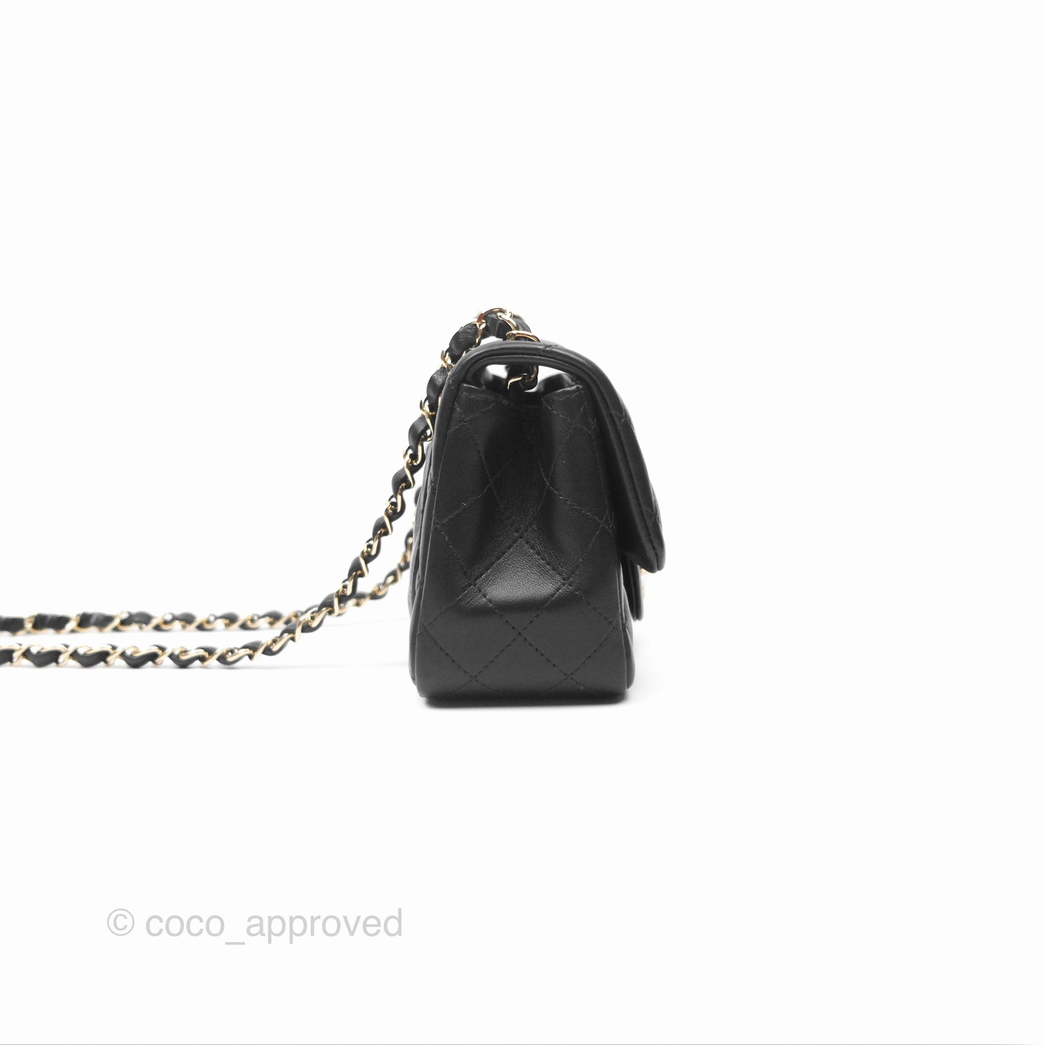 Chanel Mini Square Flap Quilted Black Lambskin Gold Hardware