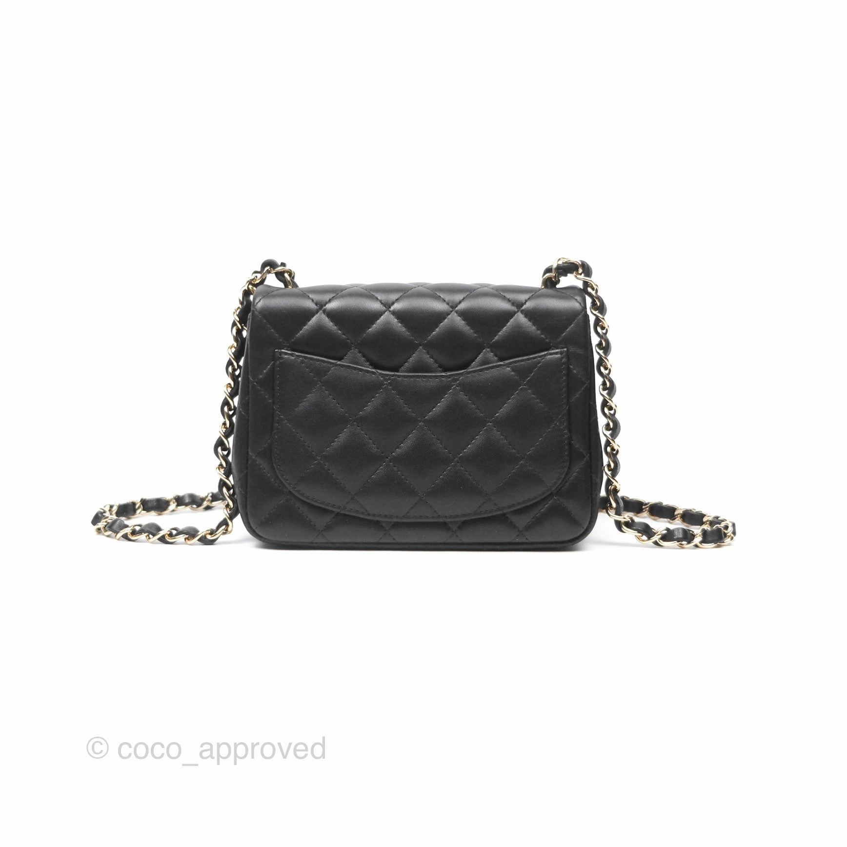 Chanel Mini Square Flap Quilted Black Lambskin Gold Hardware