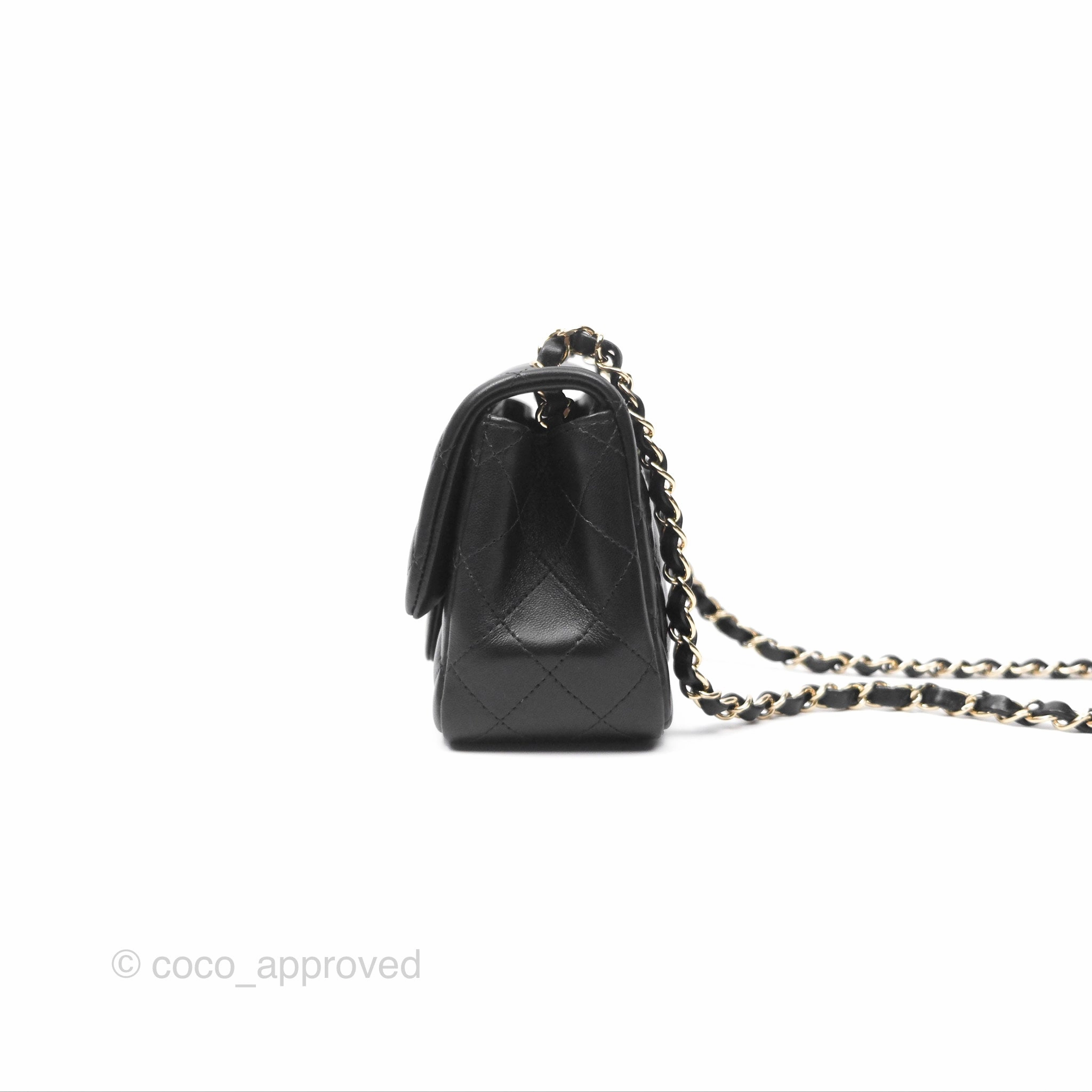 Chanel Mini Square Flap Quilted Black Lambskin Gold Hardware