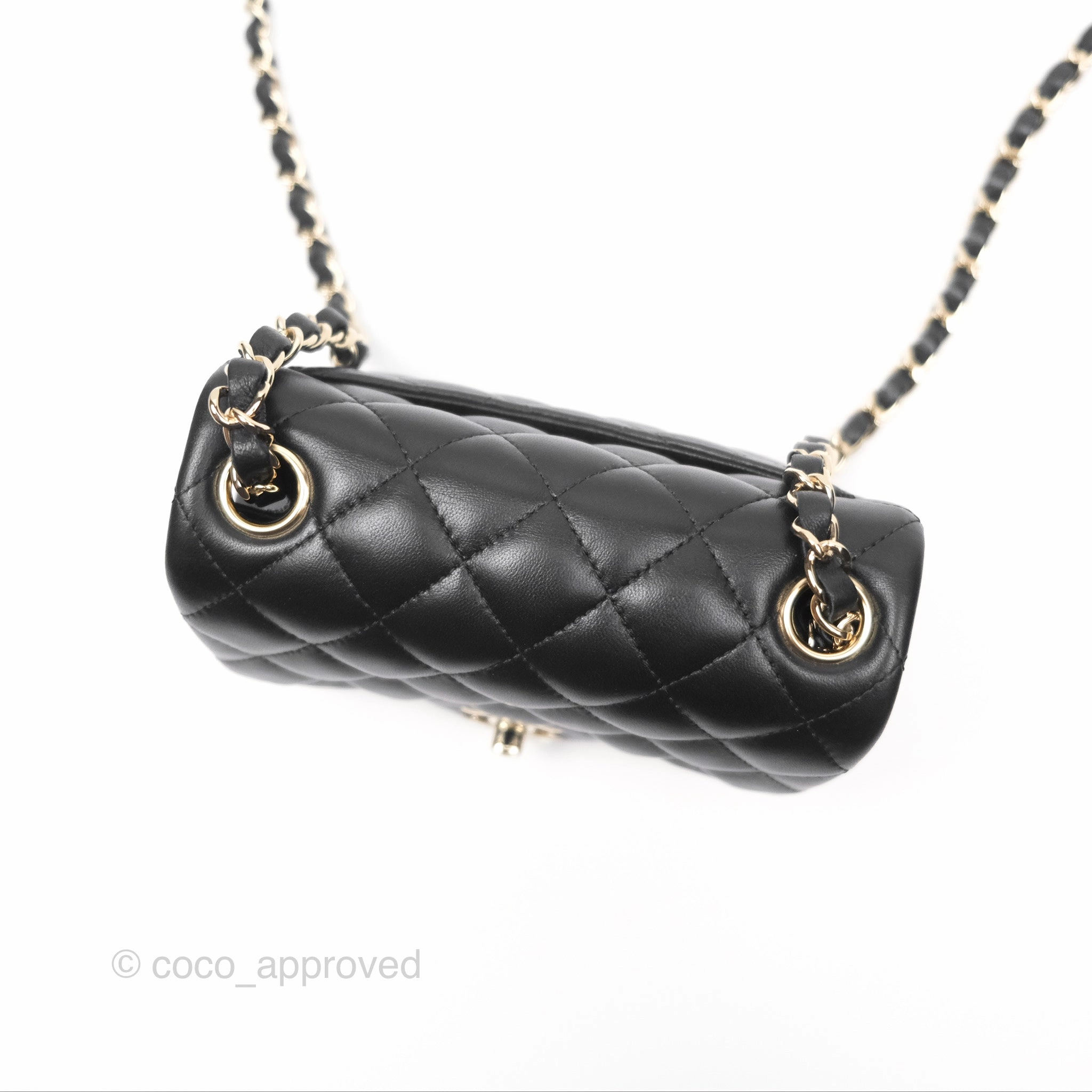 Chanel Mini Square Flap Quilted Black Lambskin Gold Hardware