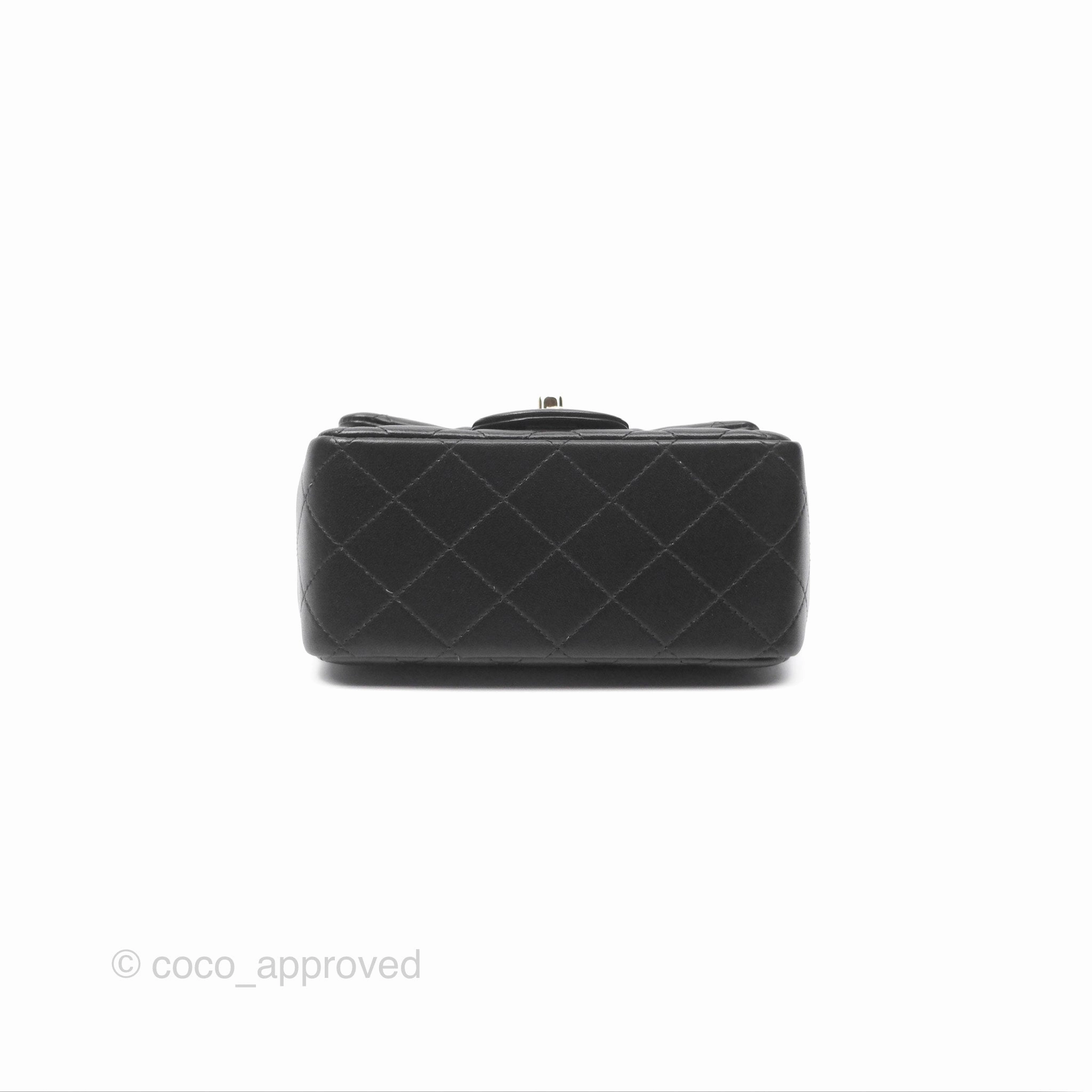 Chanel Mini Square Flap Quilted Black Lambskin Gold Hardware