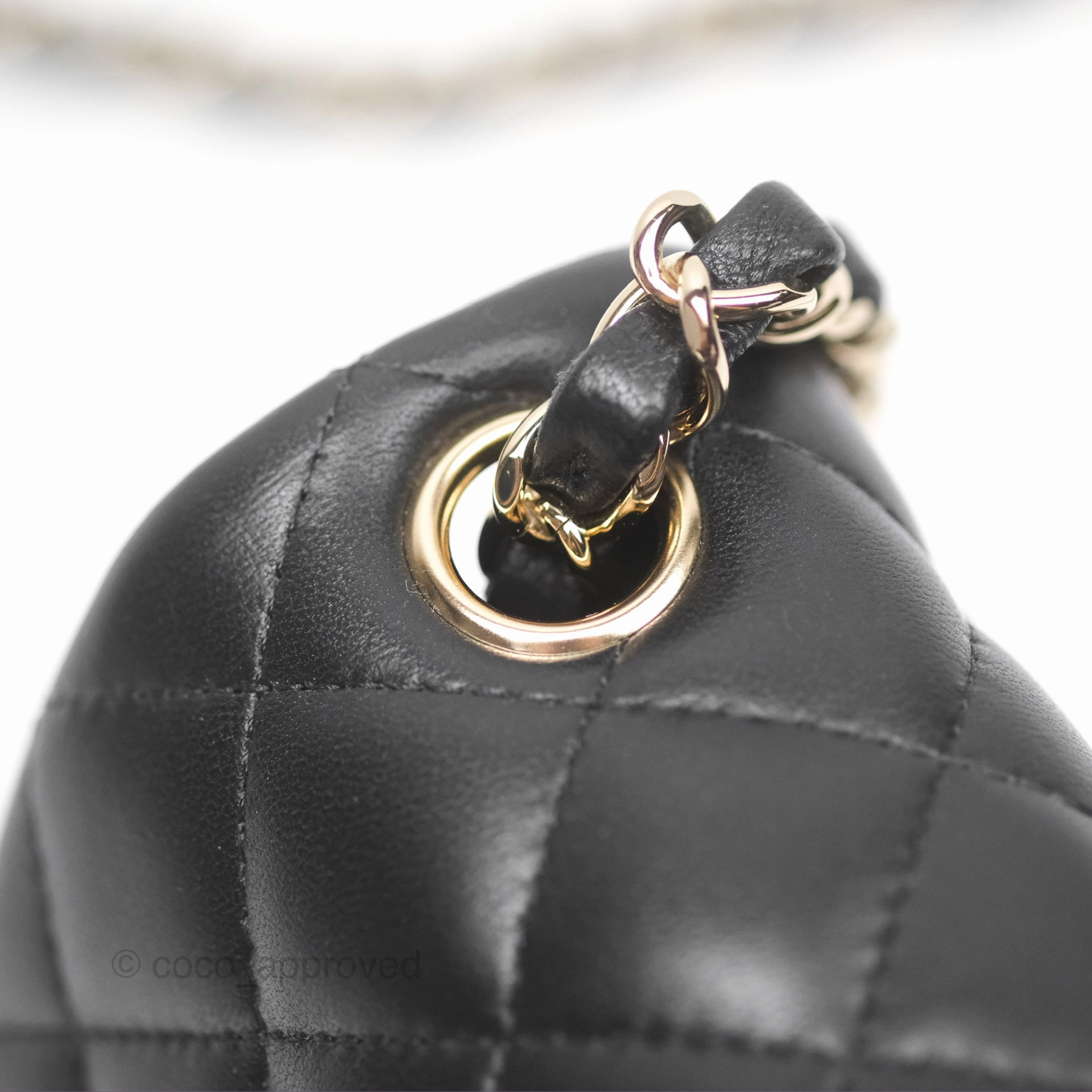 Chanel Mini Square Flap Quilted Black Lambskin Gold Hardware