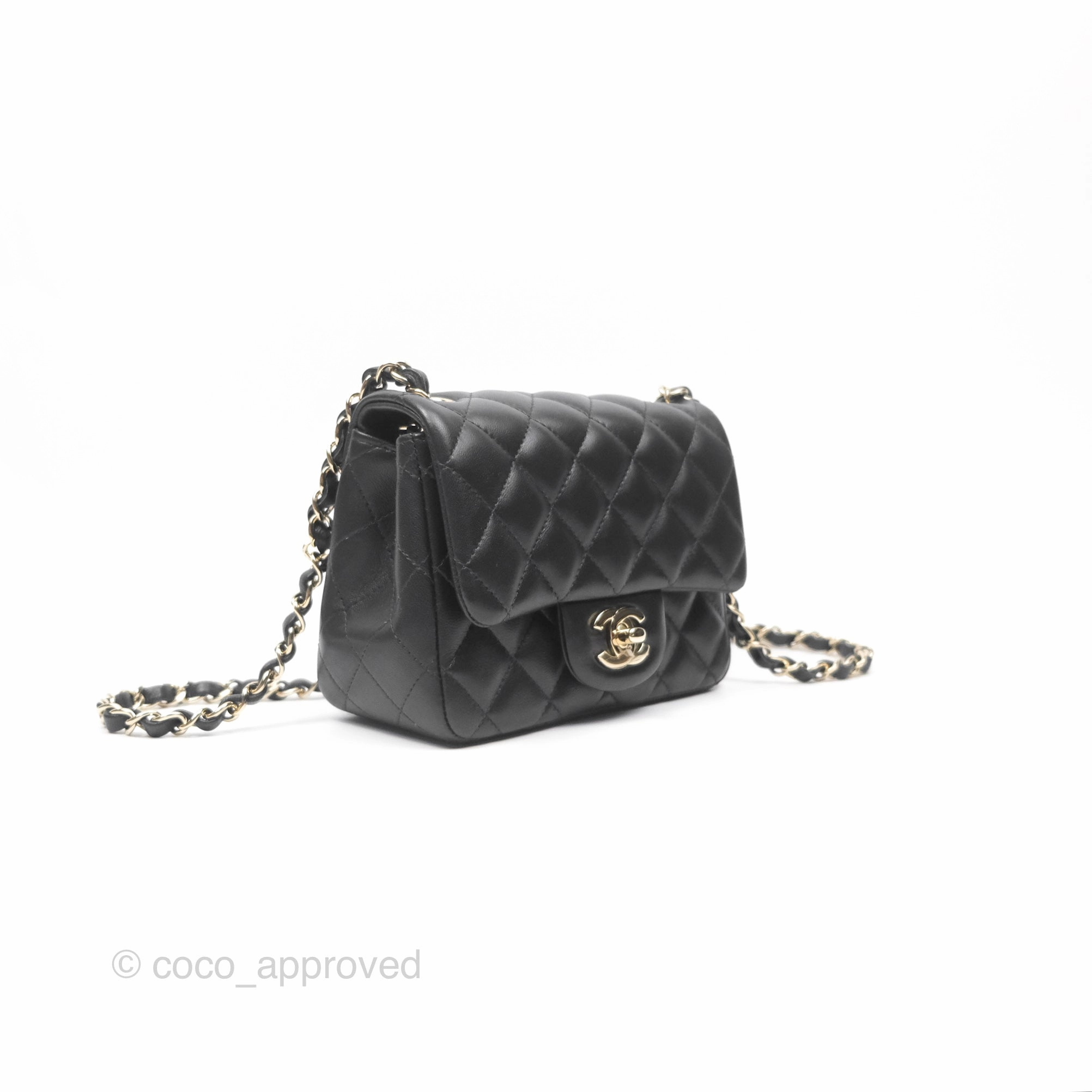 Chanel Mini Square Flap Quilted Black Lambskin Gold Hardware