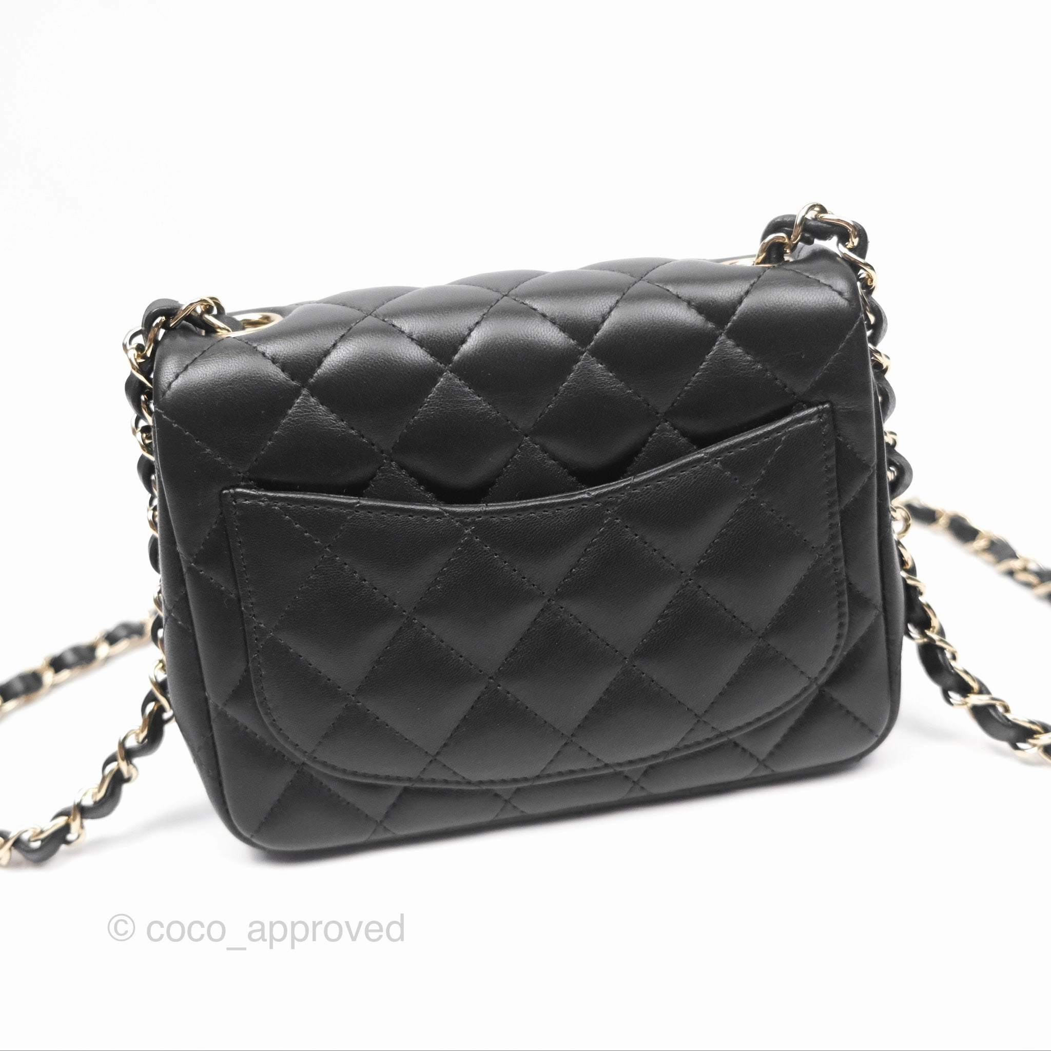 Chanel Mini Square Flap Quilted Black Lambskin Gold Hardware