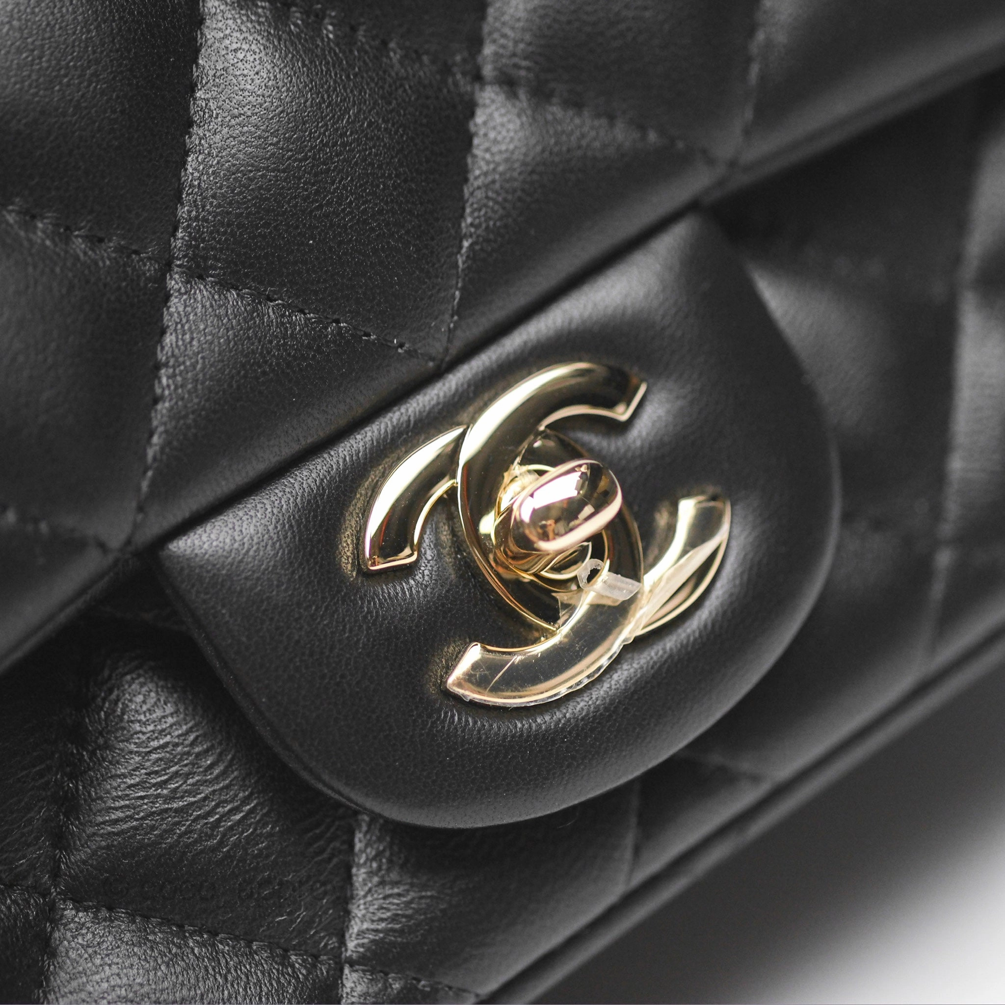 Chanel Mini Square Flap Quilted Black Lambskin Gold Hardware