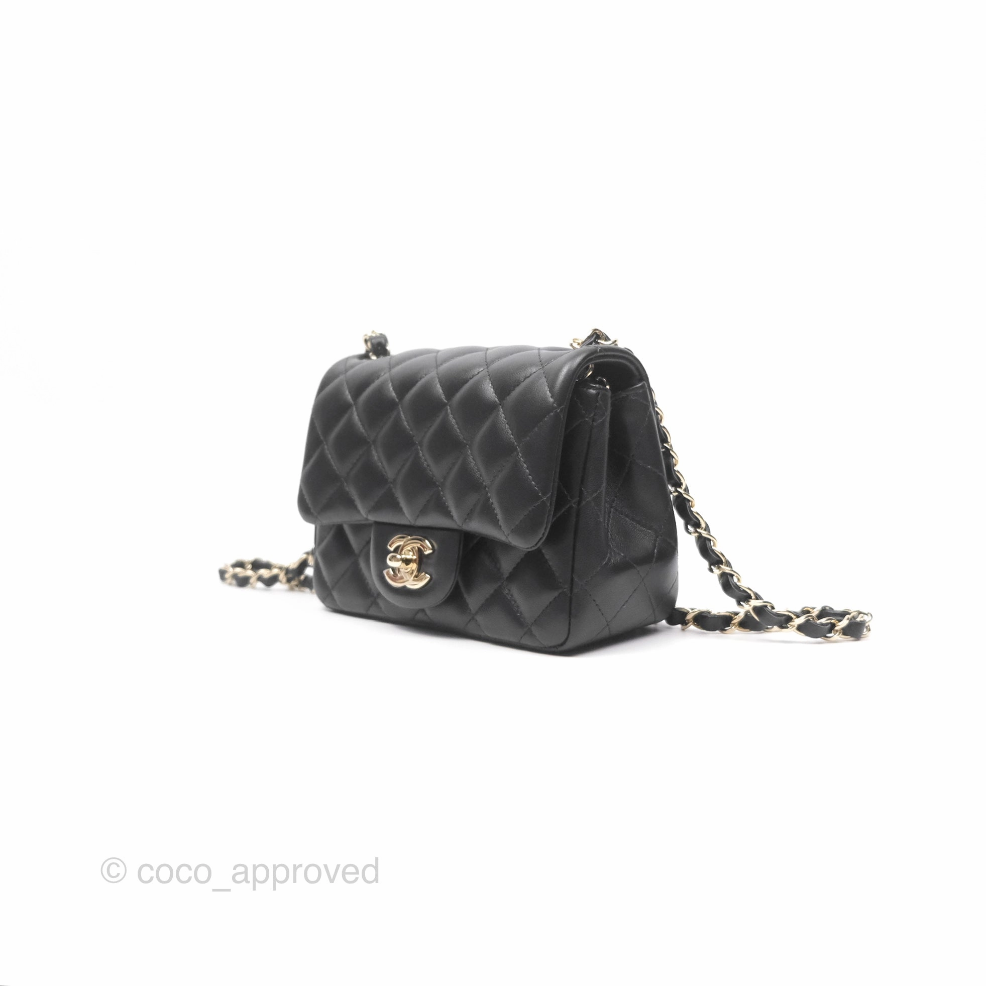 Chanel Mini Square Flap Quilted Black Lambskin Gold Hardware