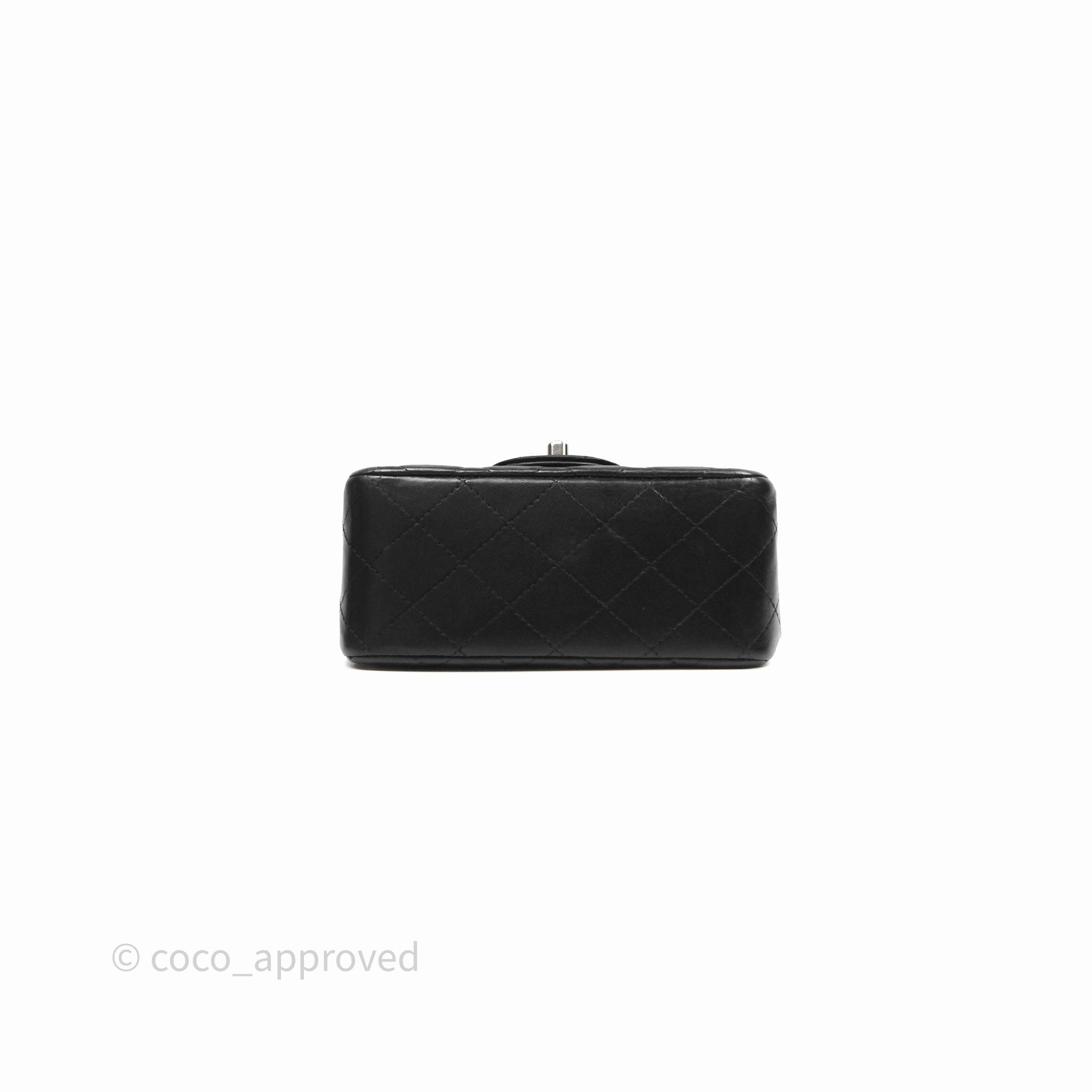 Chanel Mini Square Flap Quilted Black Lambskin Silver Hardware