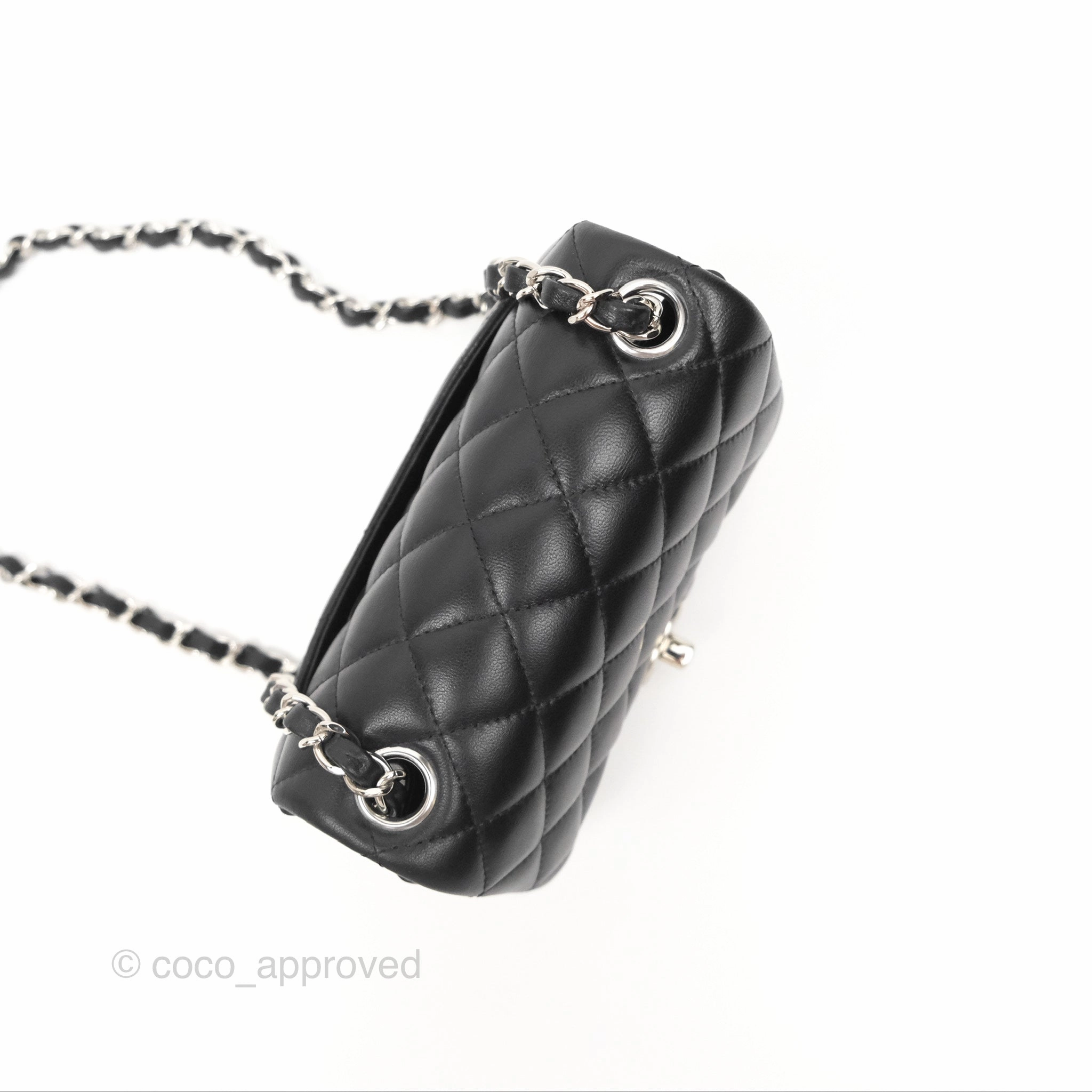Chanel Mini Square Flap Quilted Black Lambskin Silver Hardware