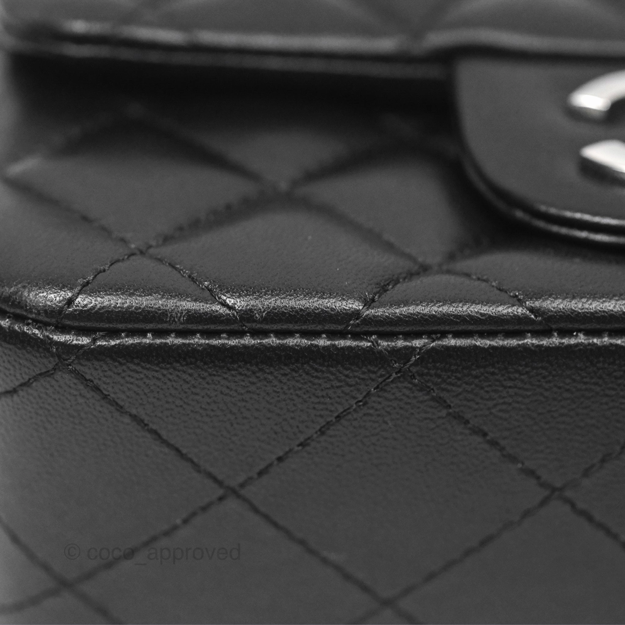 Chanel Mini Square Flap Quilted Black Lambskin Silver Hardware