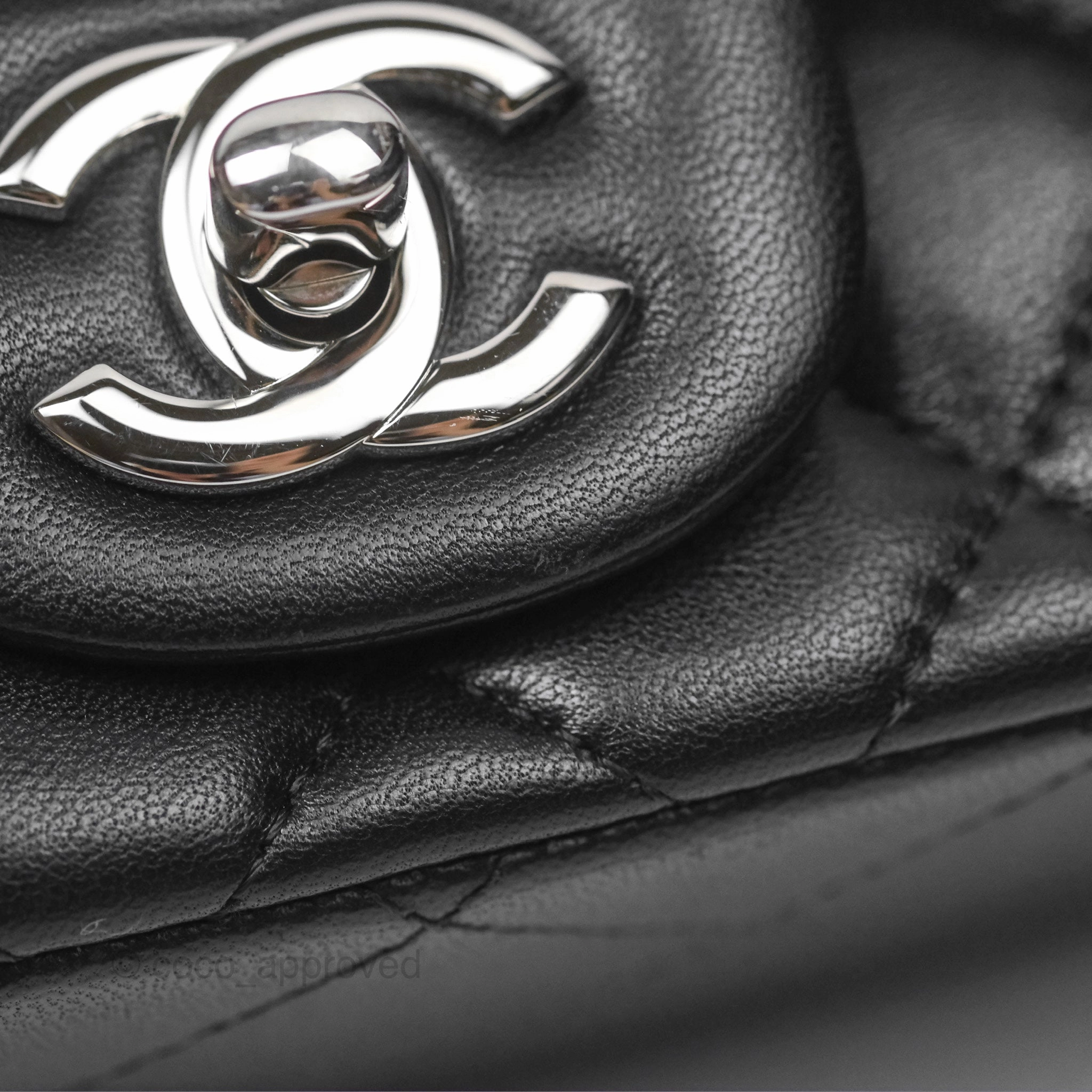 Chanel Mini Square Flap Quilted Black Lambskin Silver Hardware