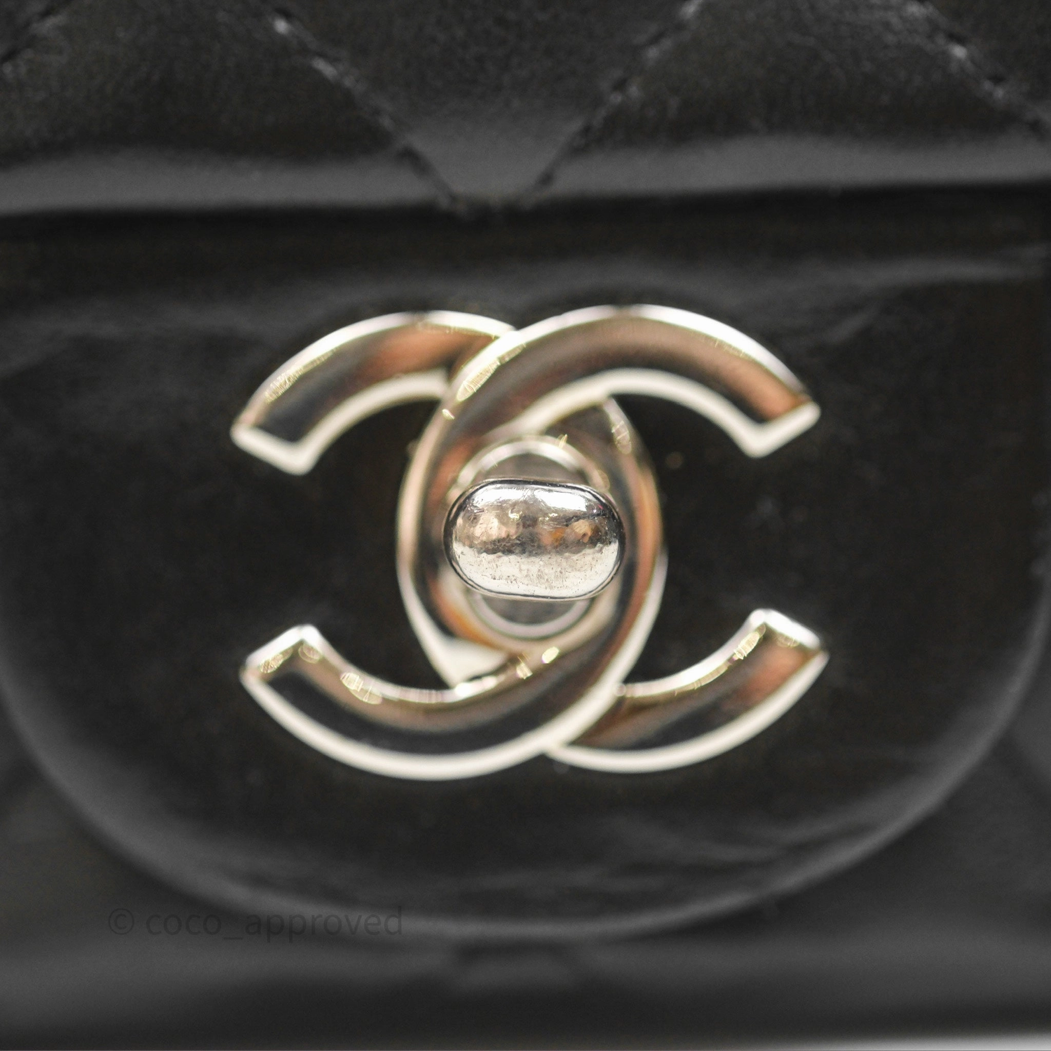 Chanel Mini Square Flap Quilted Black Lambskin Silver Hardware