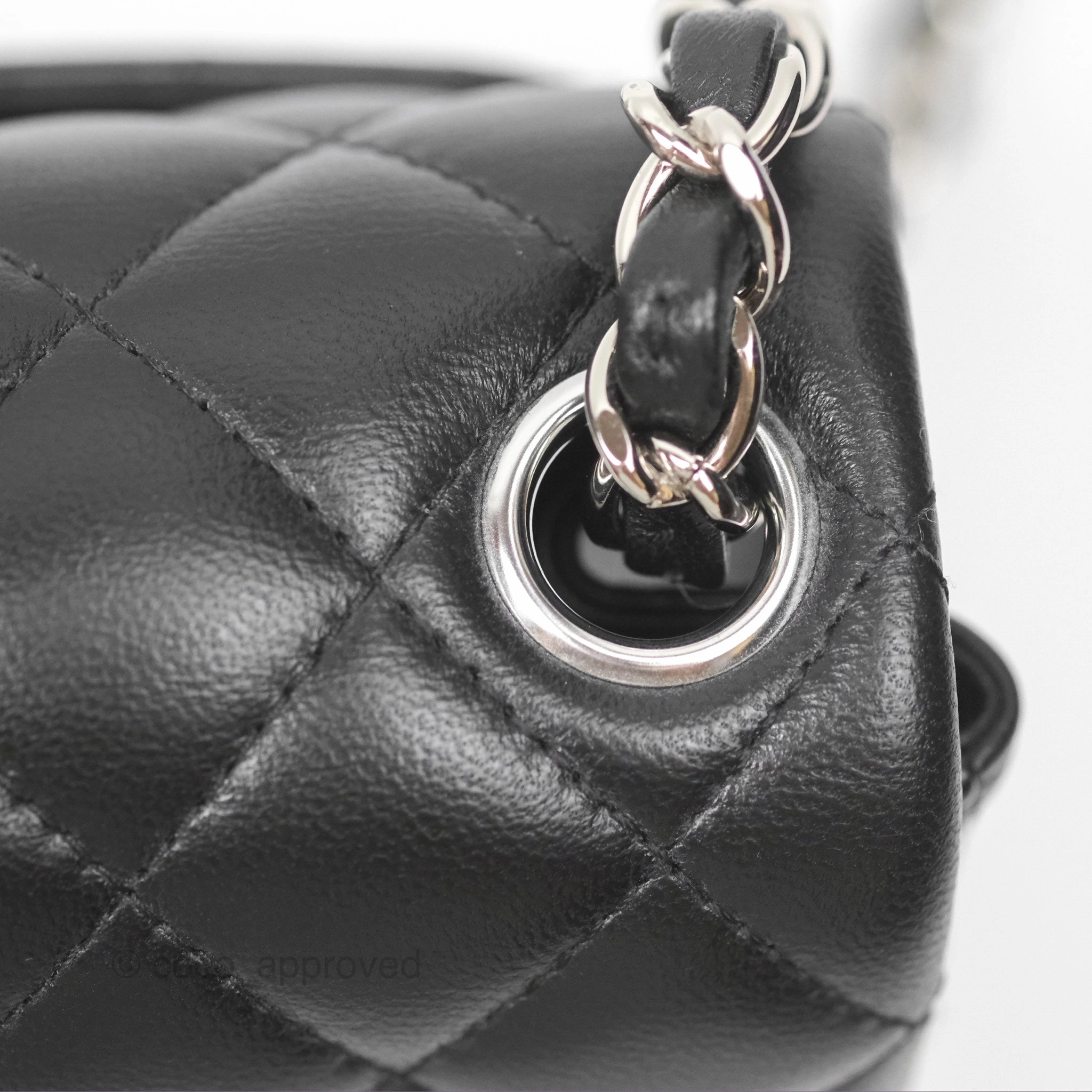 Chanel Mini Square Flap Quilted Black Lambskin Silver Hardware