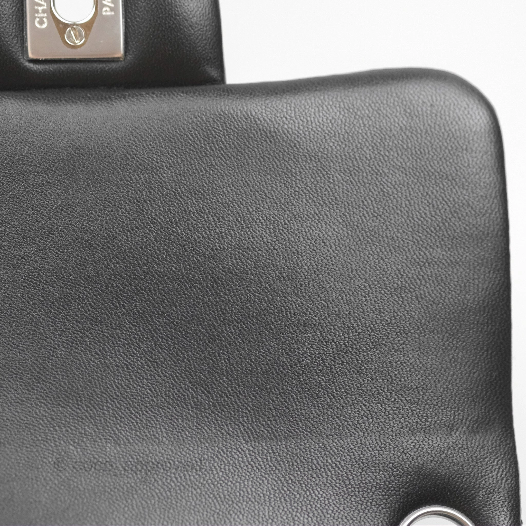 Chanel Mini Square Flap Quilted Black Lambskin Silver Hardware