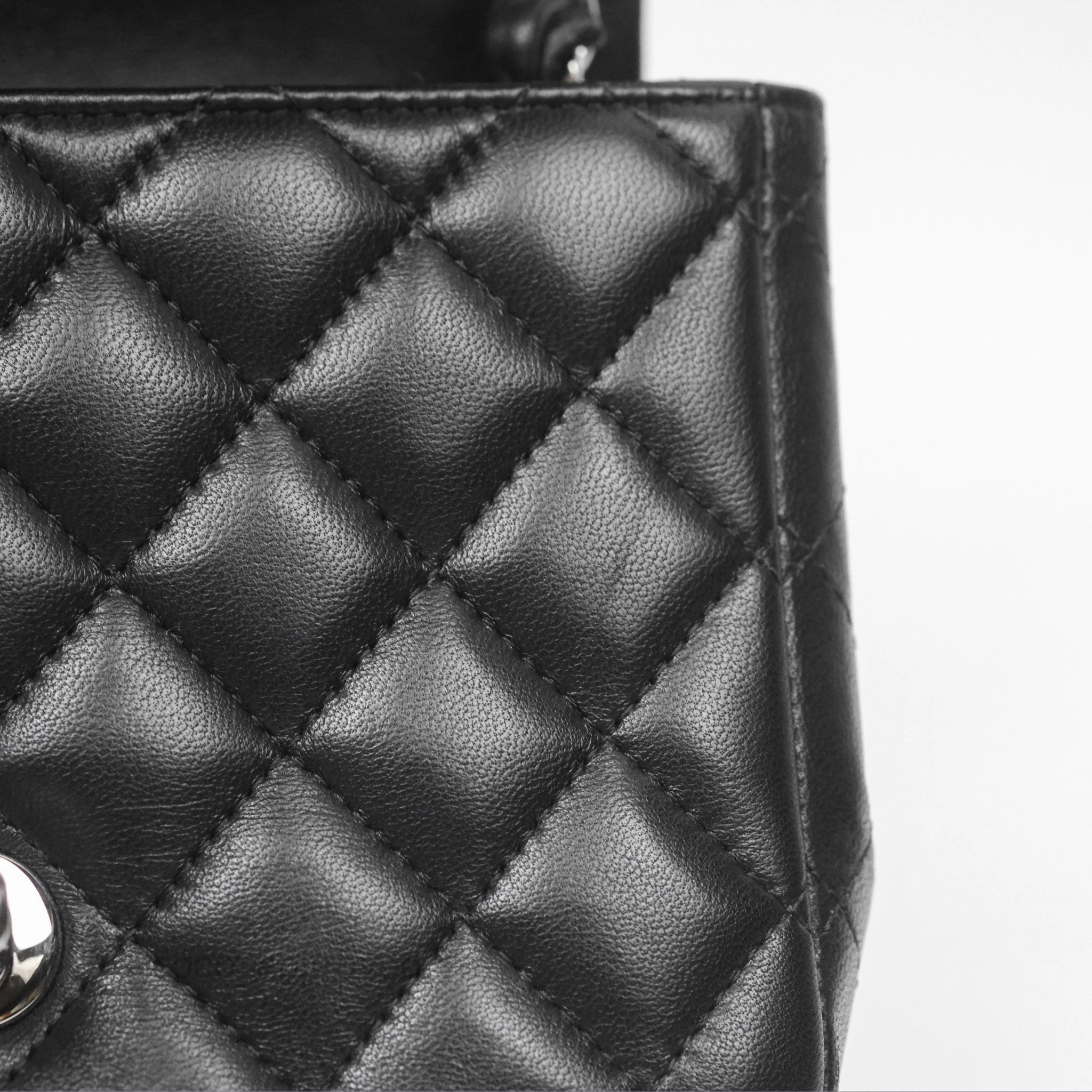 Chanel Mini Square Flap Quilted Black Lambskin Silver Hardware