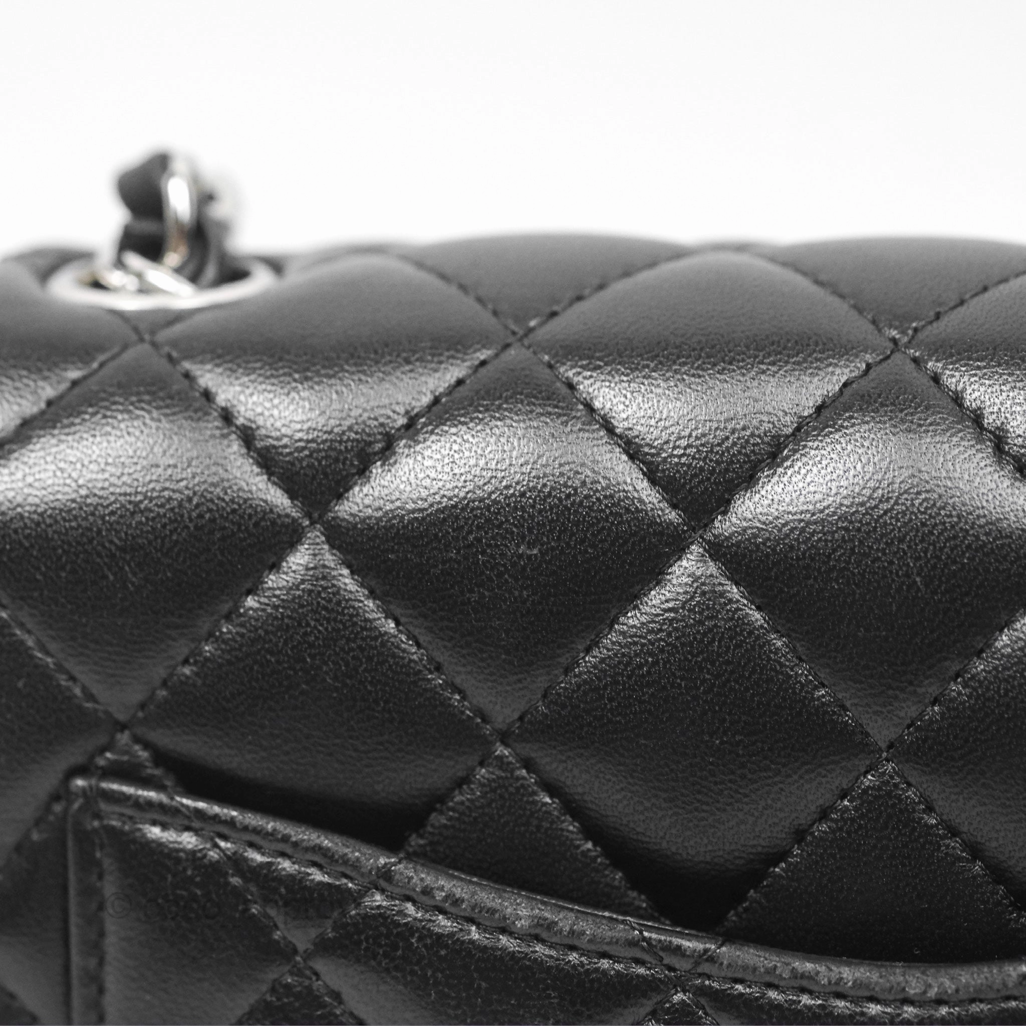 Chanel Mini Square Flap Quilted Black Lambskin Silver Hardware