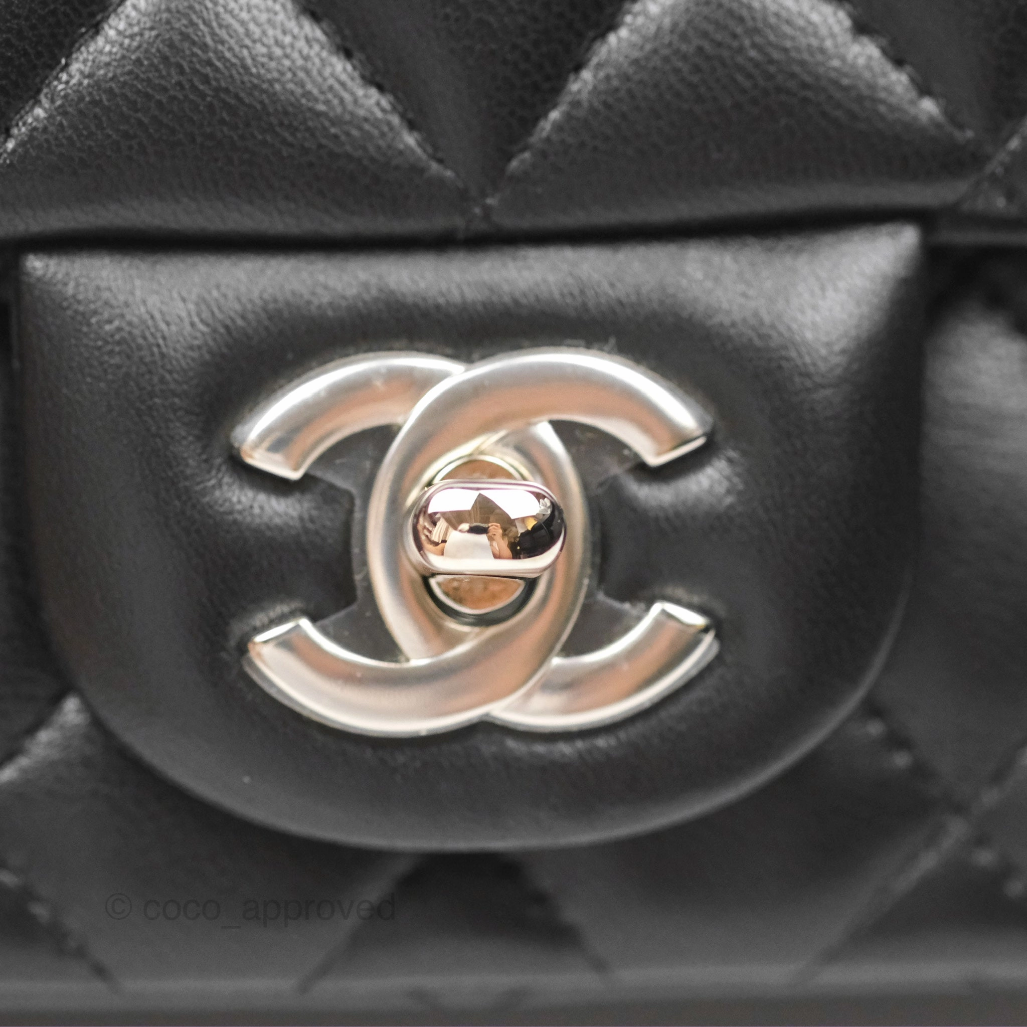 Chanel Mini Square Flap Quilted Black Lambskin Silver Hardware