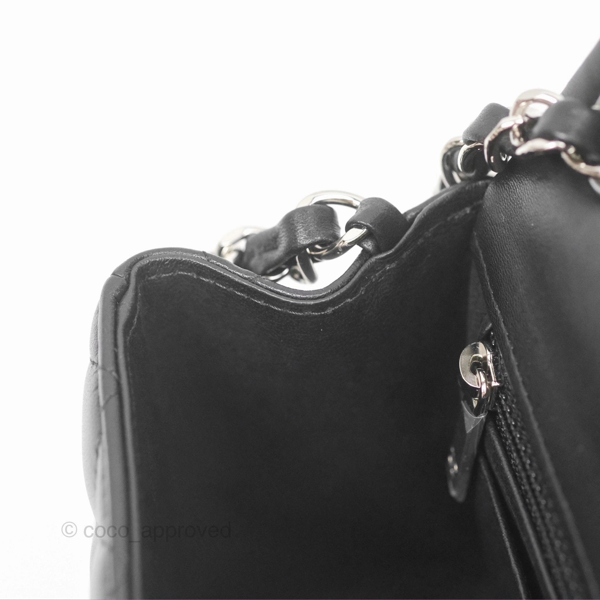 Chanel Mini Square Flap Quilted Black Lambskin Silver Hardware