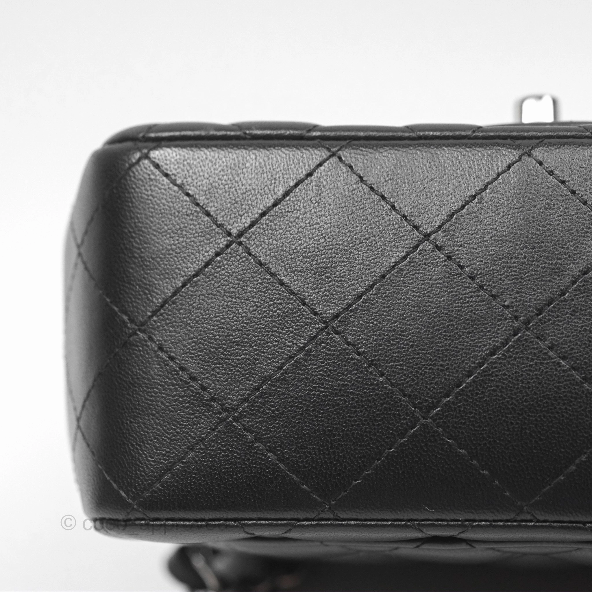 Chanel Mini Square Flap Quilted Black Lambskin Silver Hardware