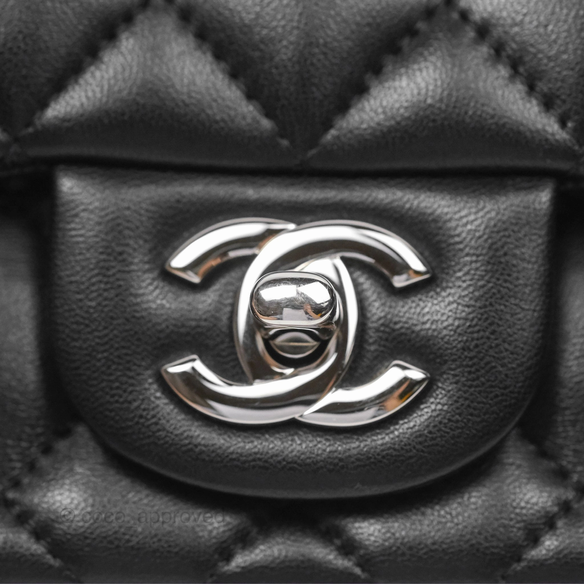 Chanel Mini Square Flap Quilted Black Lambskin Silver Hardware