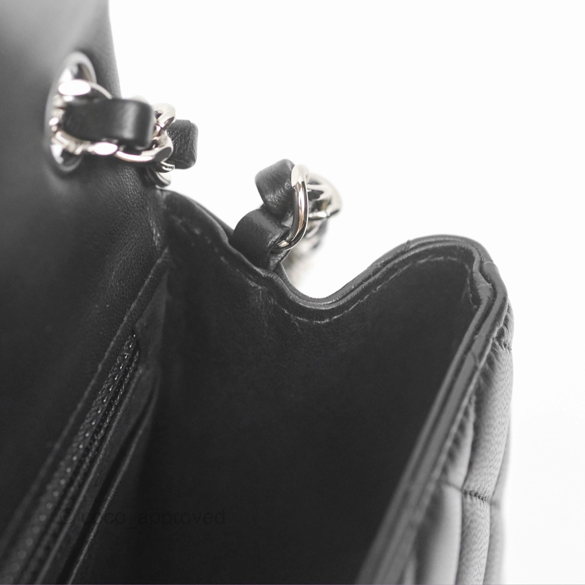Chanel Mini Square Flap Quilted Black Lambskin Silver Hardware